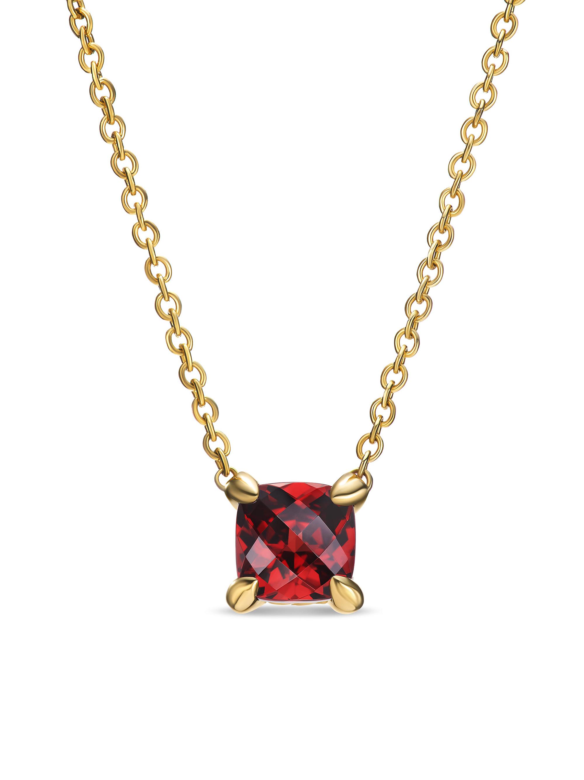 David Yurman Women's Micro Chatelaine Pendant Necklace in 18K Yellow Gold - Garnet