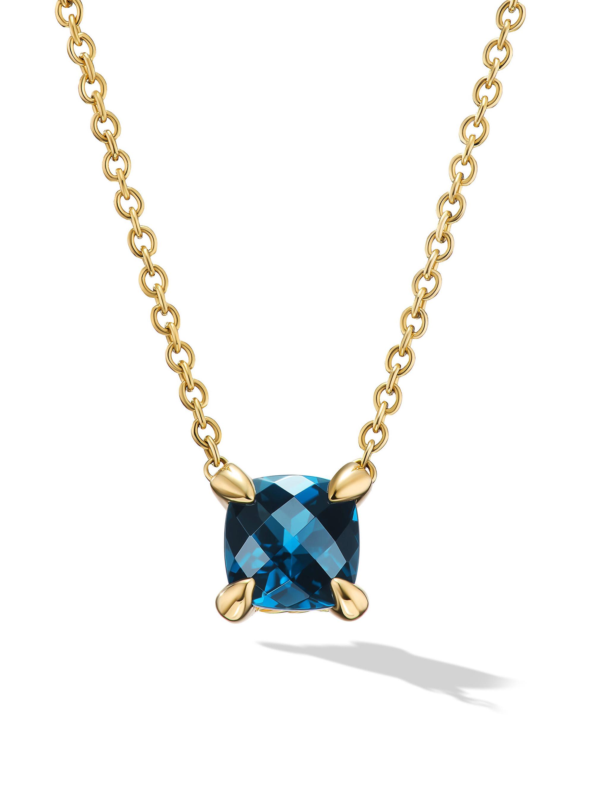 David Yurman Women's Micro Chatelaine Pendant Necklace in 18K Yellow Gold - Hampton Blue Topaz