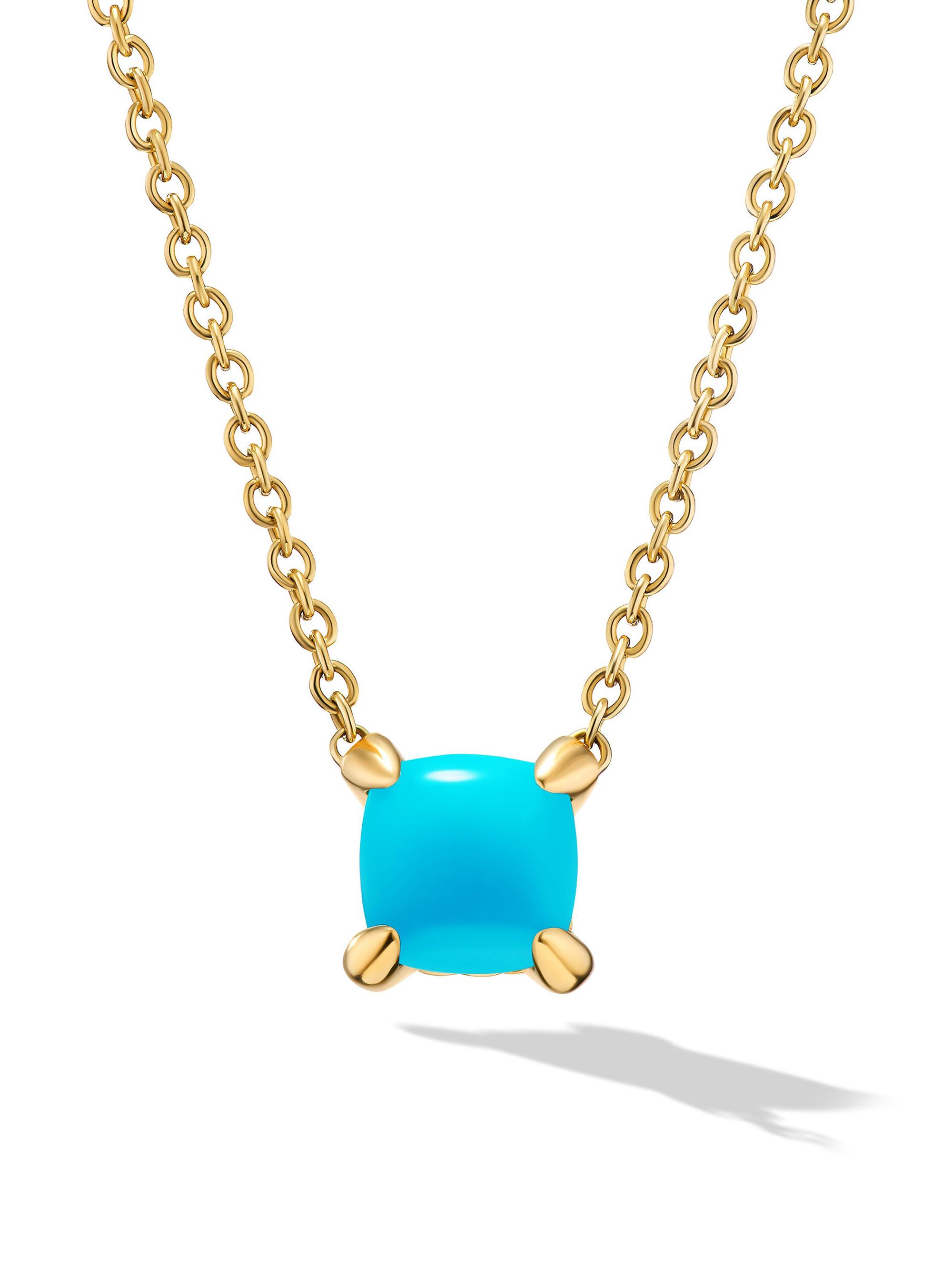 David Yurman Women's Micro Chatelaine Pendant Necklace in 18K Yellow Gold - Turquoise