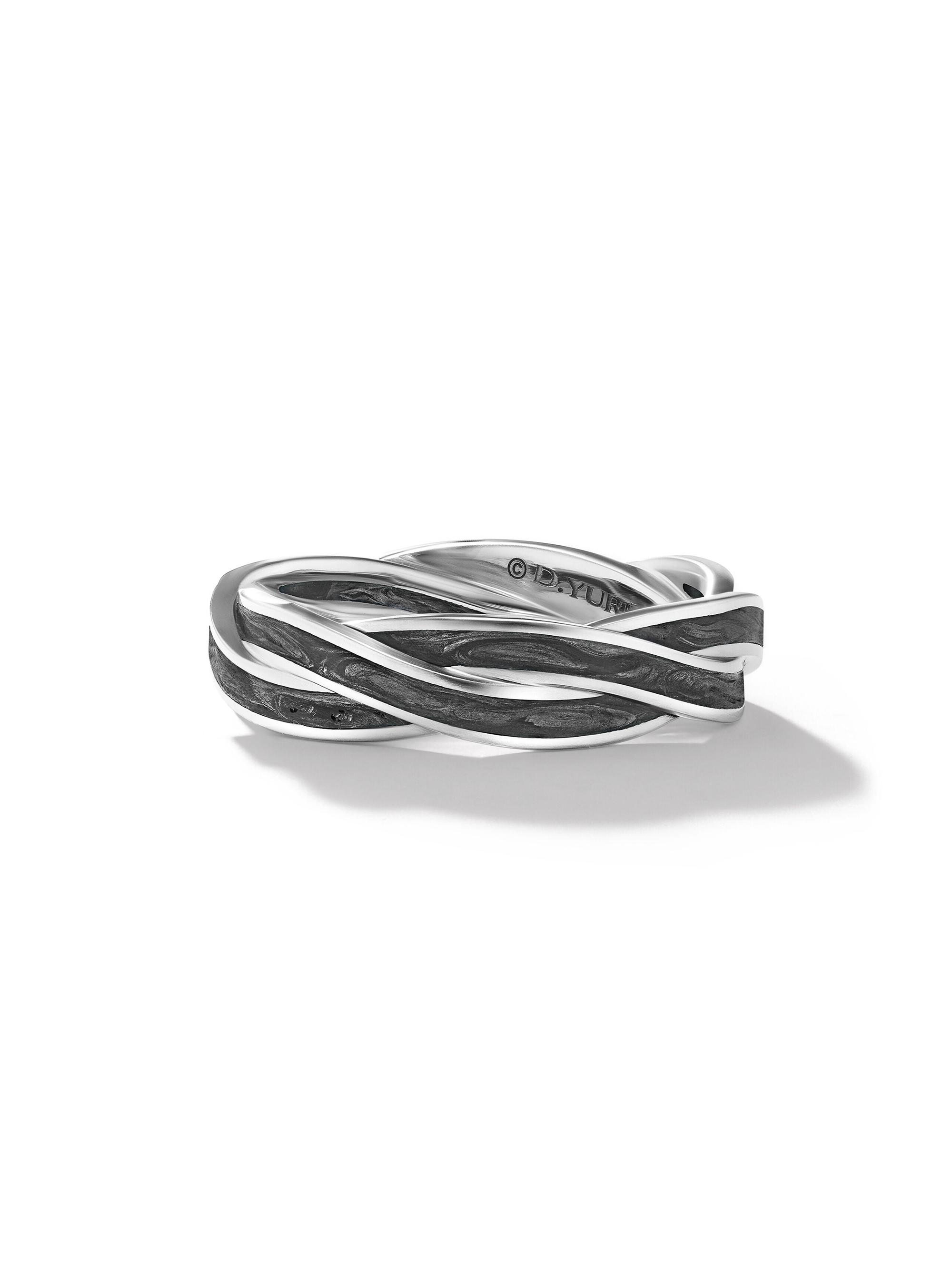 David Yurman Men's DY Helios Band Ring in 18K White Gold - Forged Carbon
