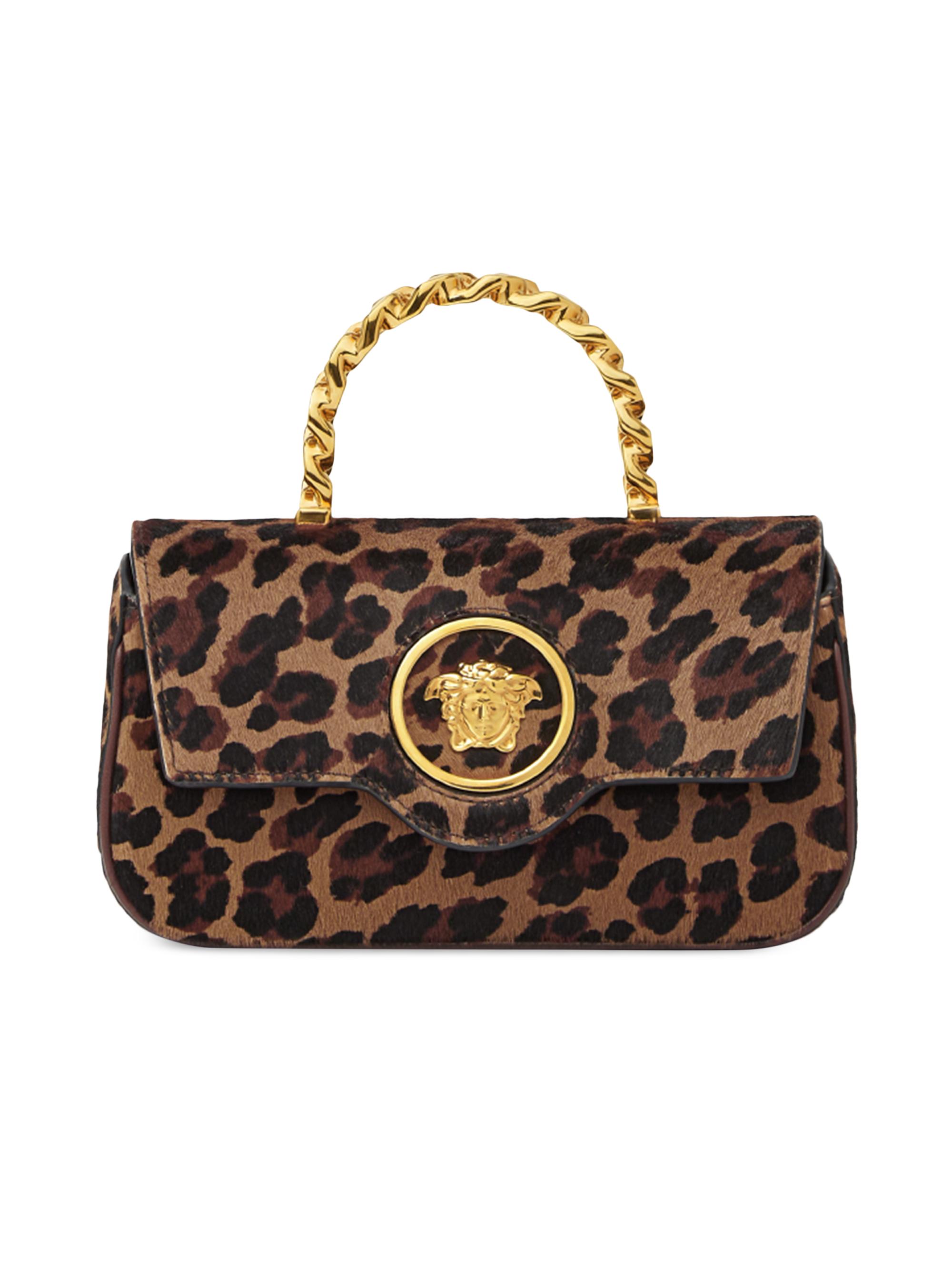 Versace Women's Mini La Medusa Leopard Print Calf Hair Top Handle Bag - Brown