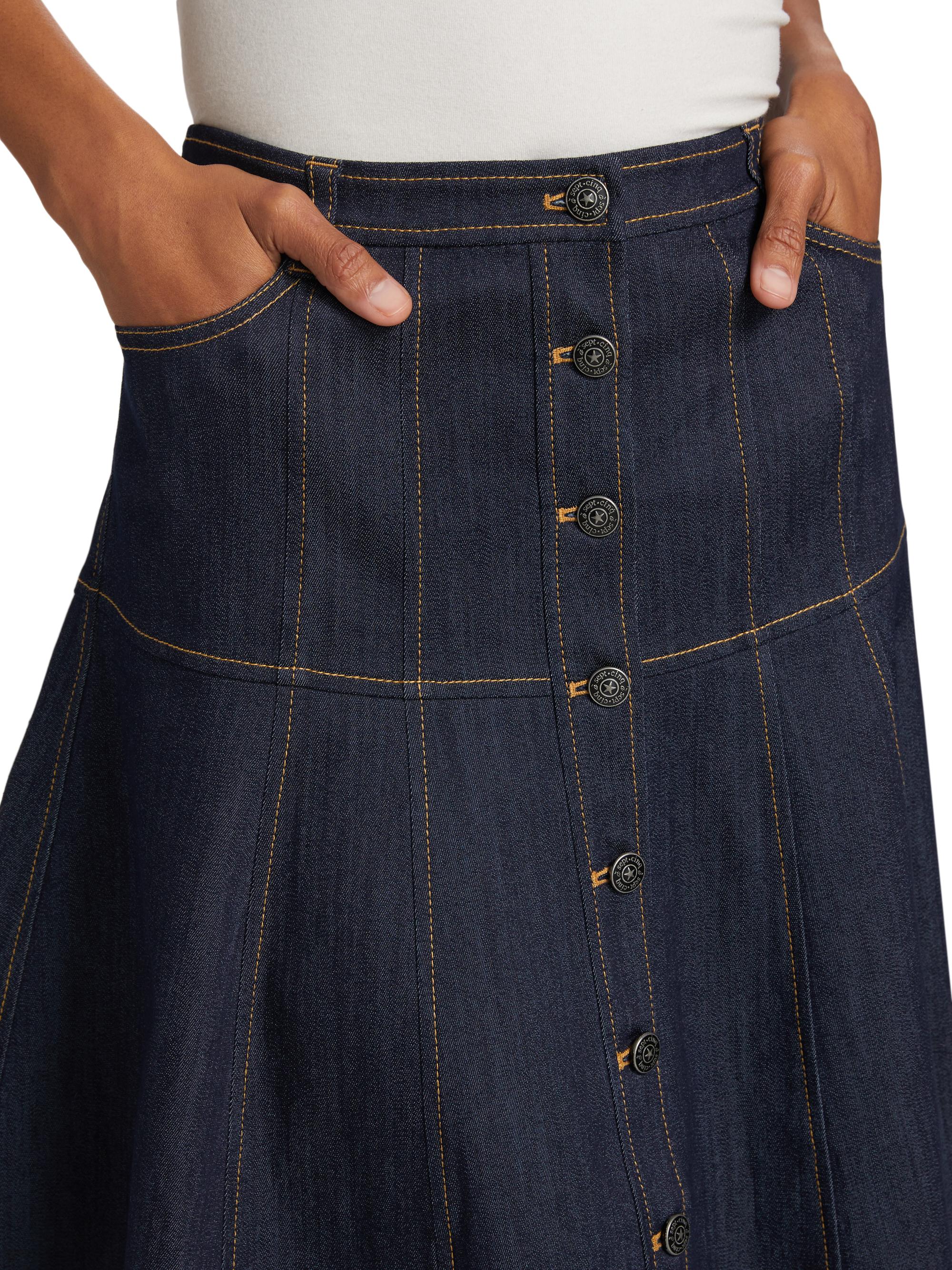 Cinq à Sept Veena Denim Midi-Skirt | Saks Fifth Avenue