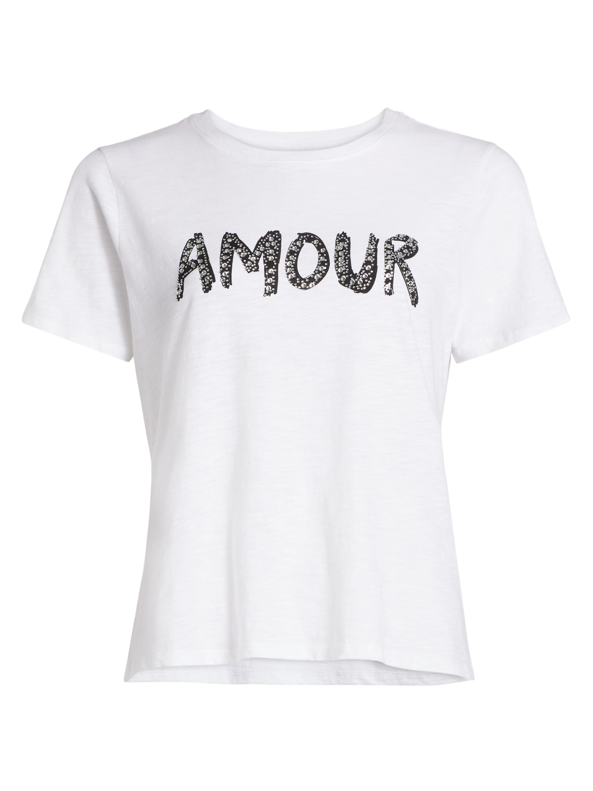 CINQ A SEPT Women's Rhinestone Amour Shrunken T-Shirt - White Black