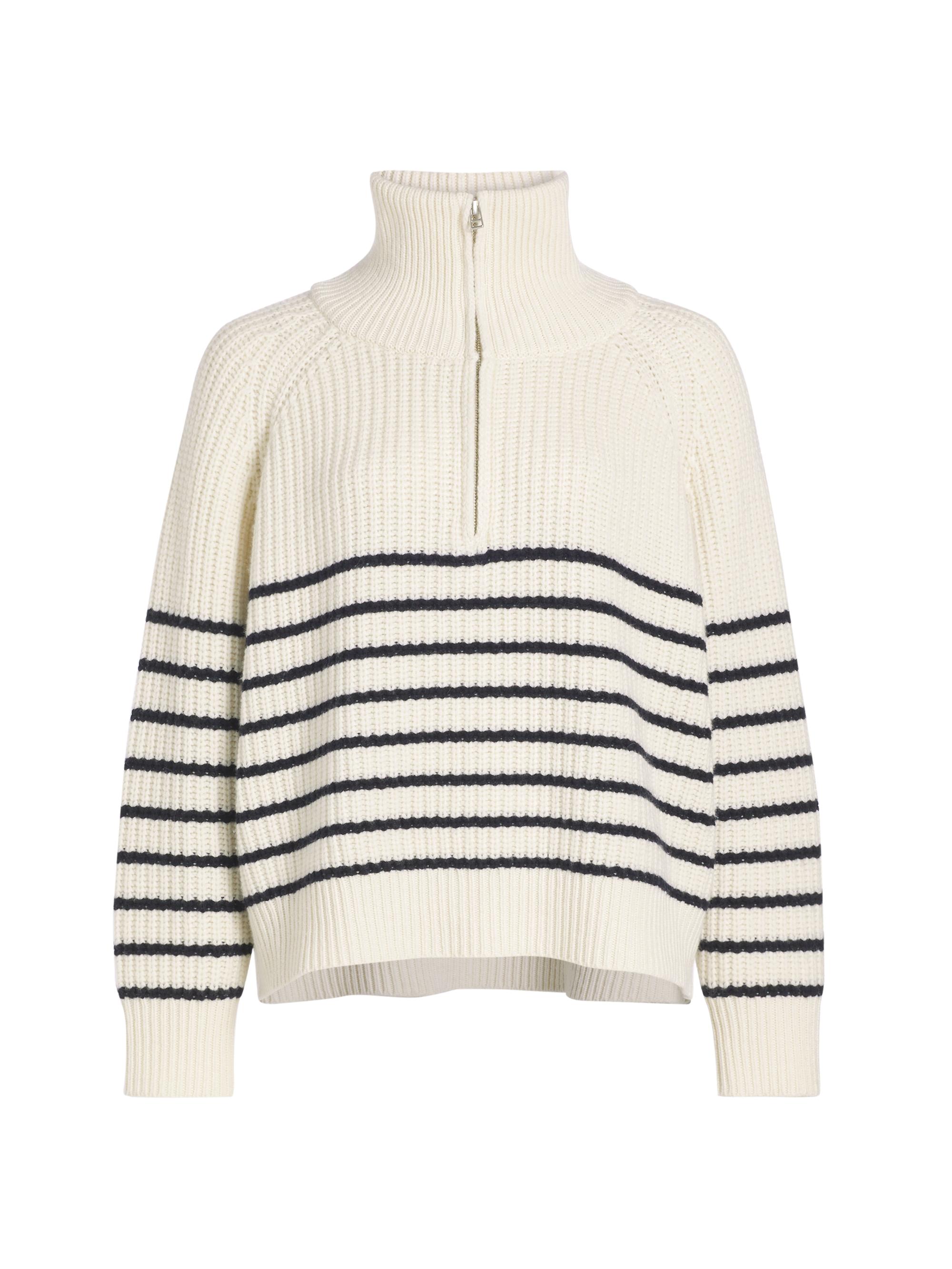 Amelina Cashmere Striped Half-Zip Sweater