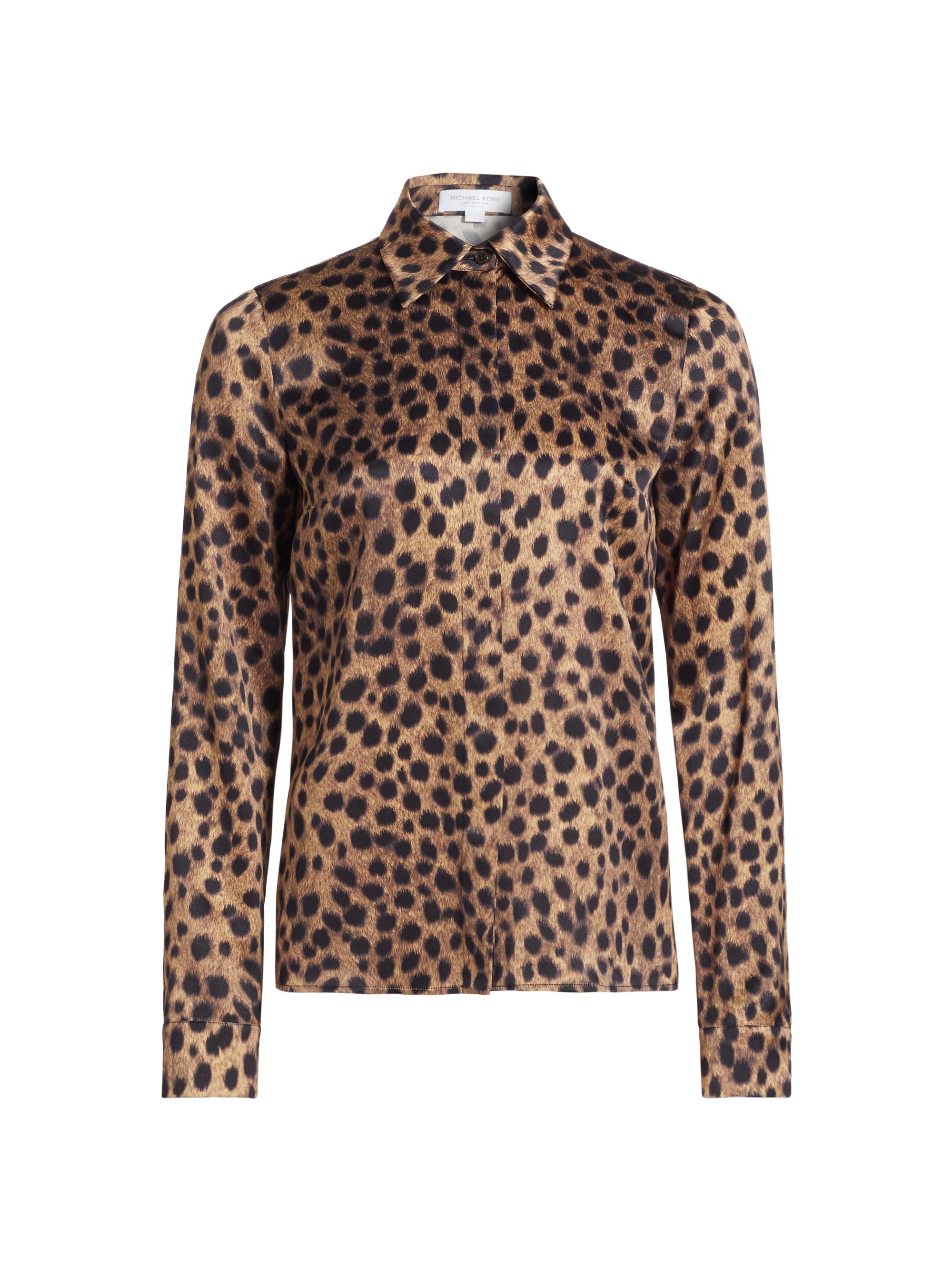Michael Kors Collection Women's Hansen Leopard Silk Button-Front Shirt - Cappuccino