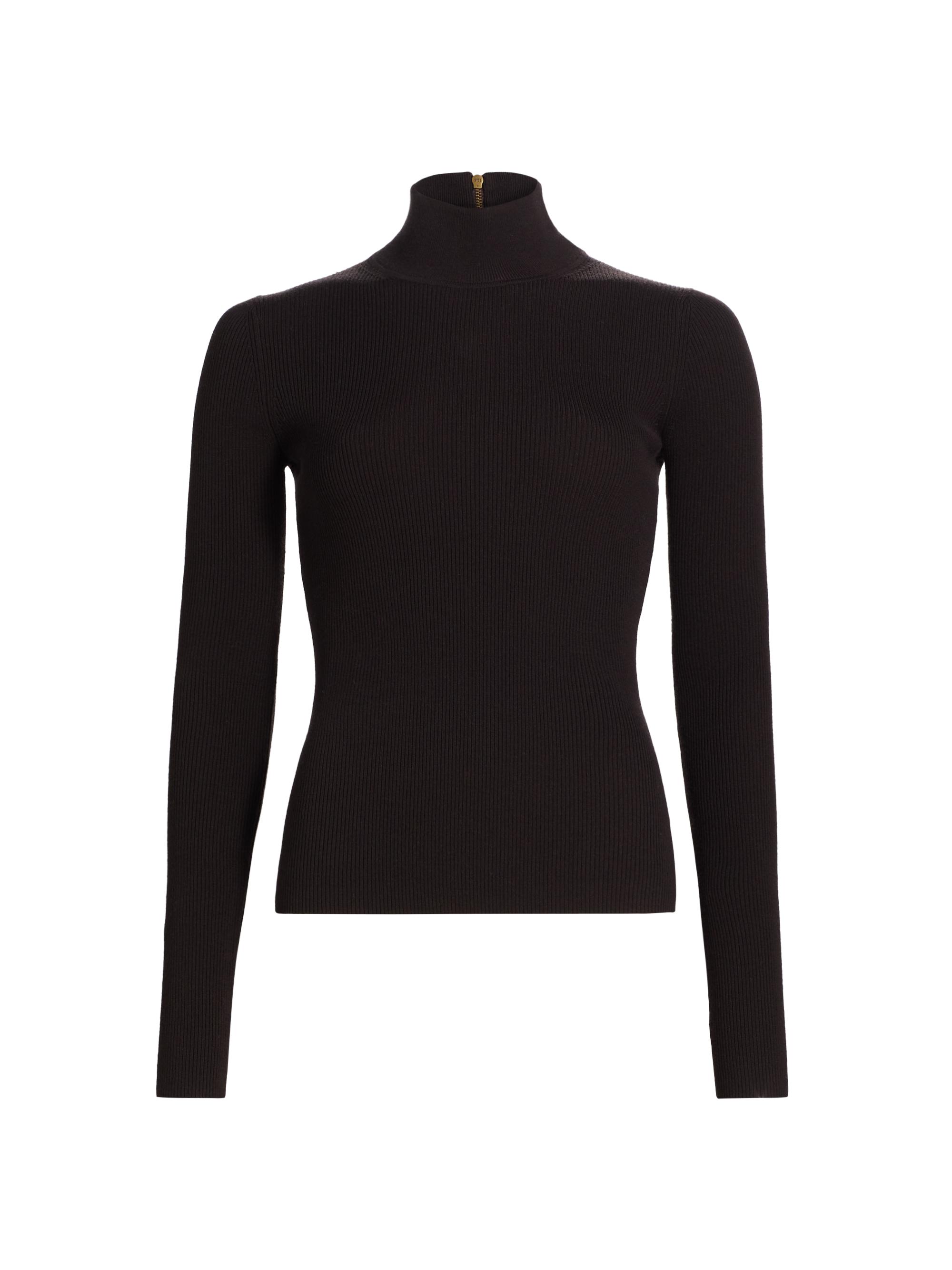 Michael Kors Collection Women's Rib-Knit Turtleneck Cashmere Top - Chocolate