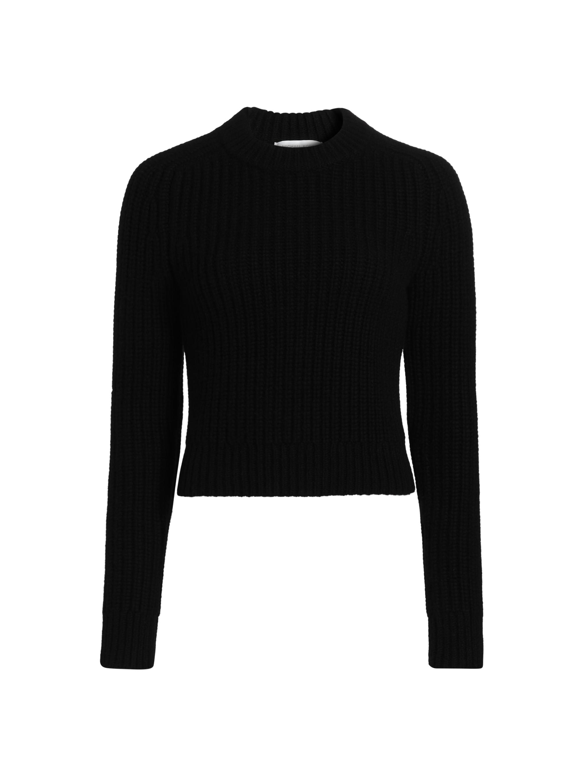 Michael Kors Collection Women's Corallina Cropped Rib-Knit Crewneck Sweater - Black