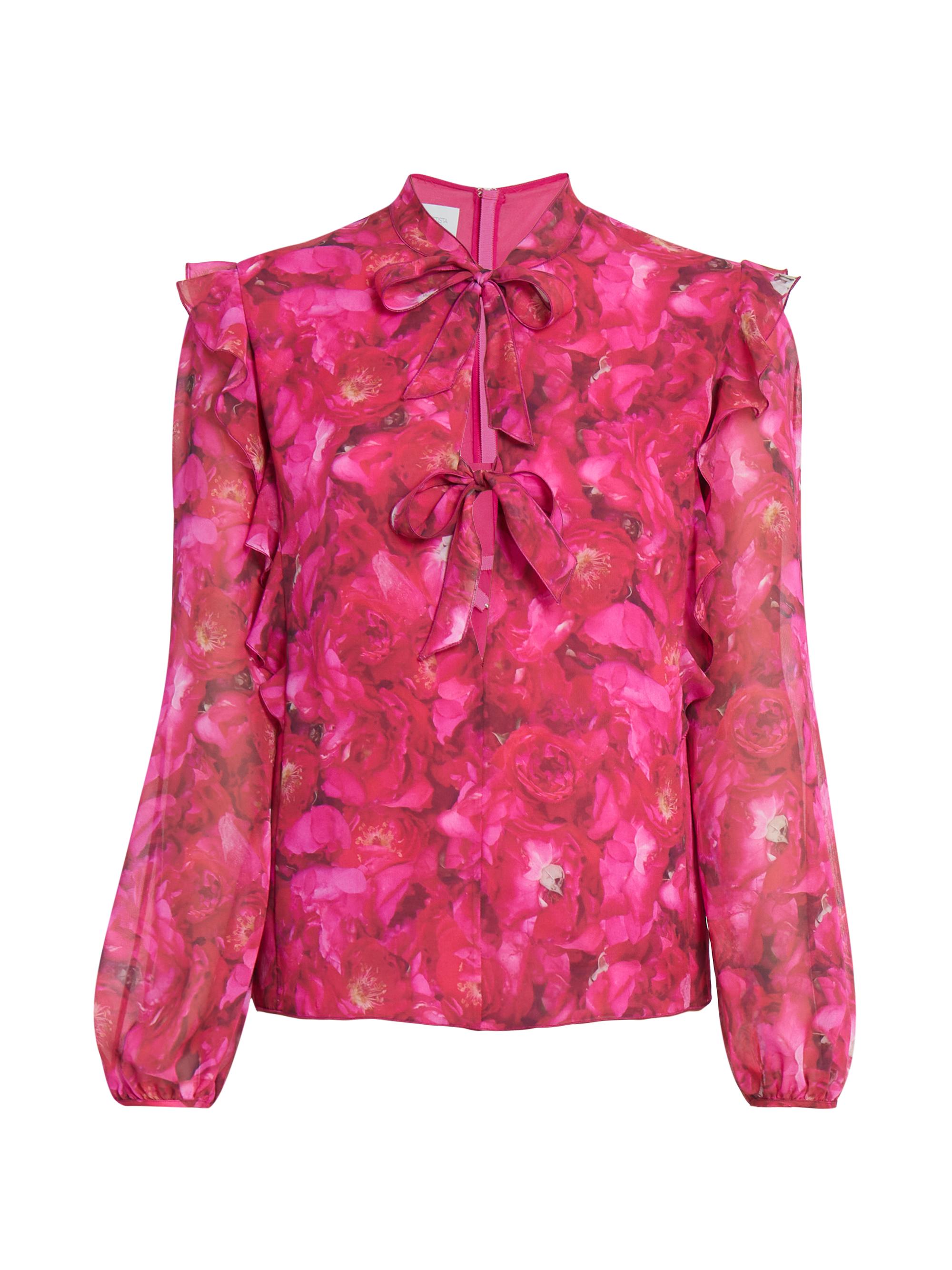 Giambattista Valli Women's Floral Silk Tie Blouse - Red Rose