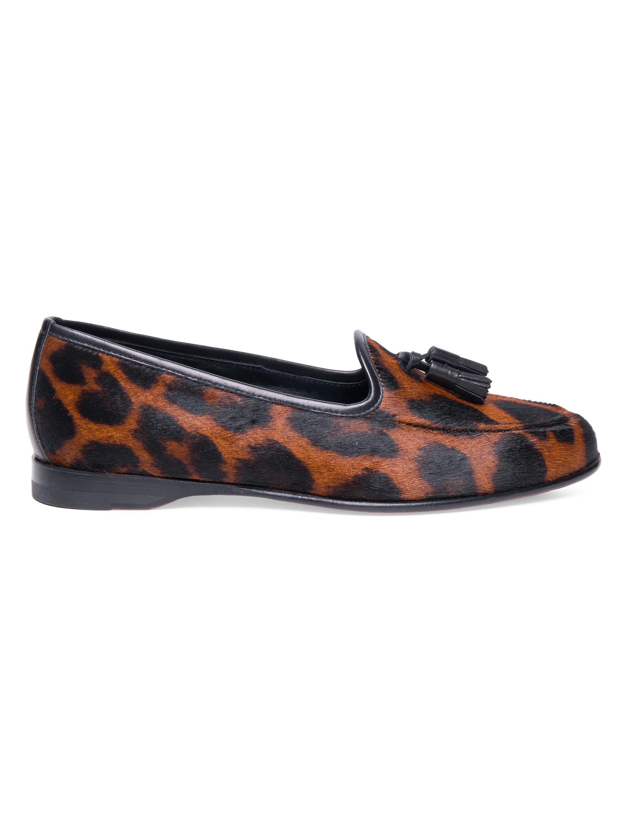 Santoni Women's Leopard Calf Hair Tassel Loafers - Leopard