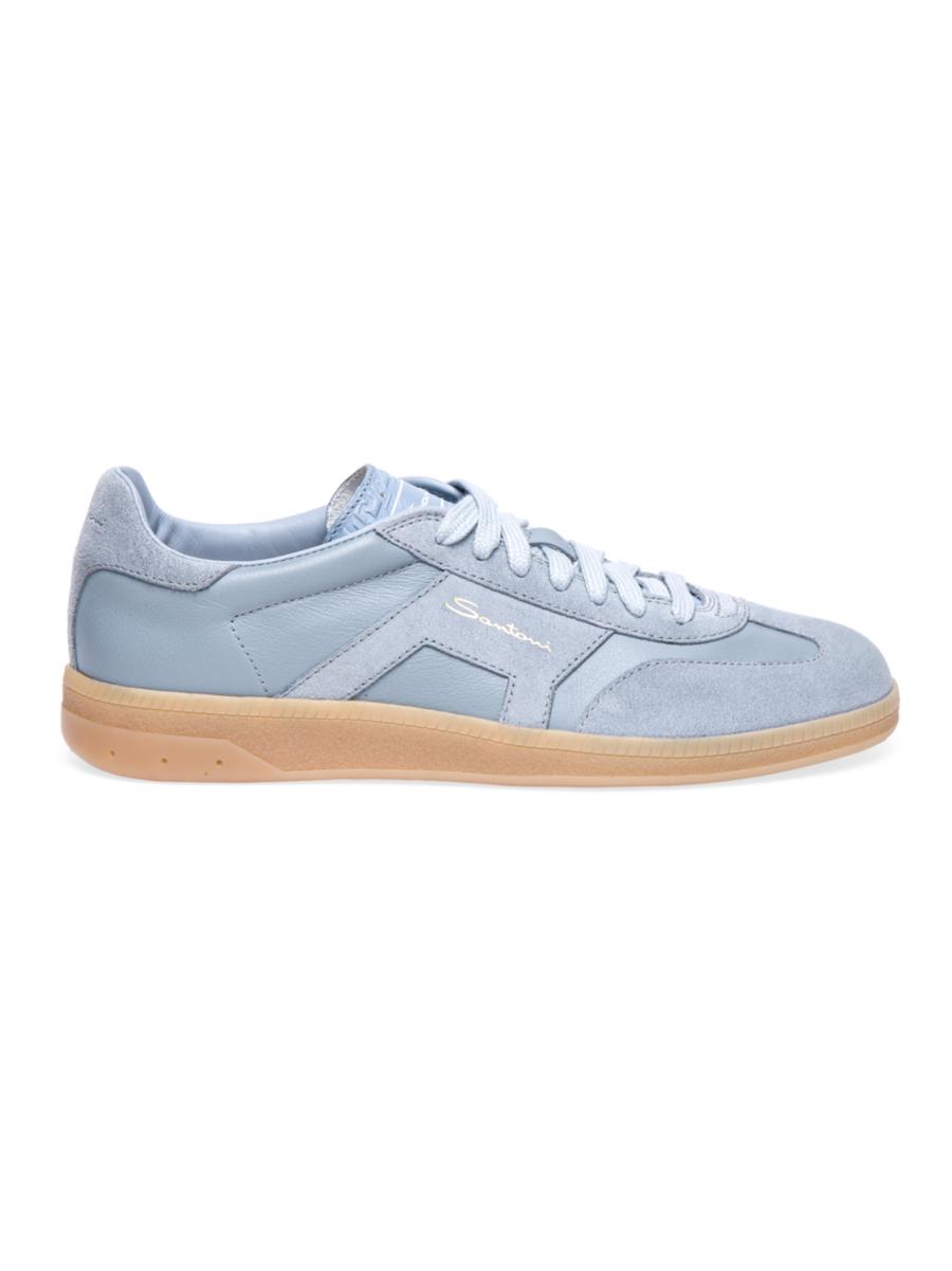 Shop Santoni Leather Lace-Up Sneakers | Saks Fifth Avenue