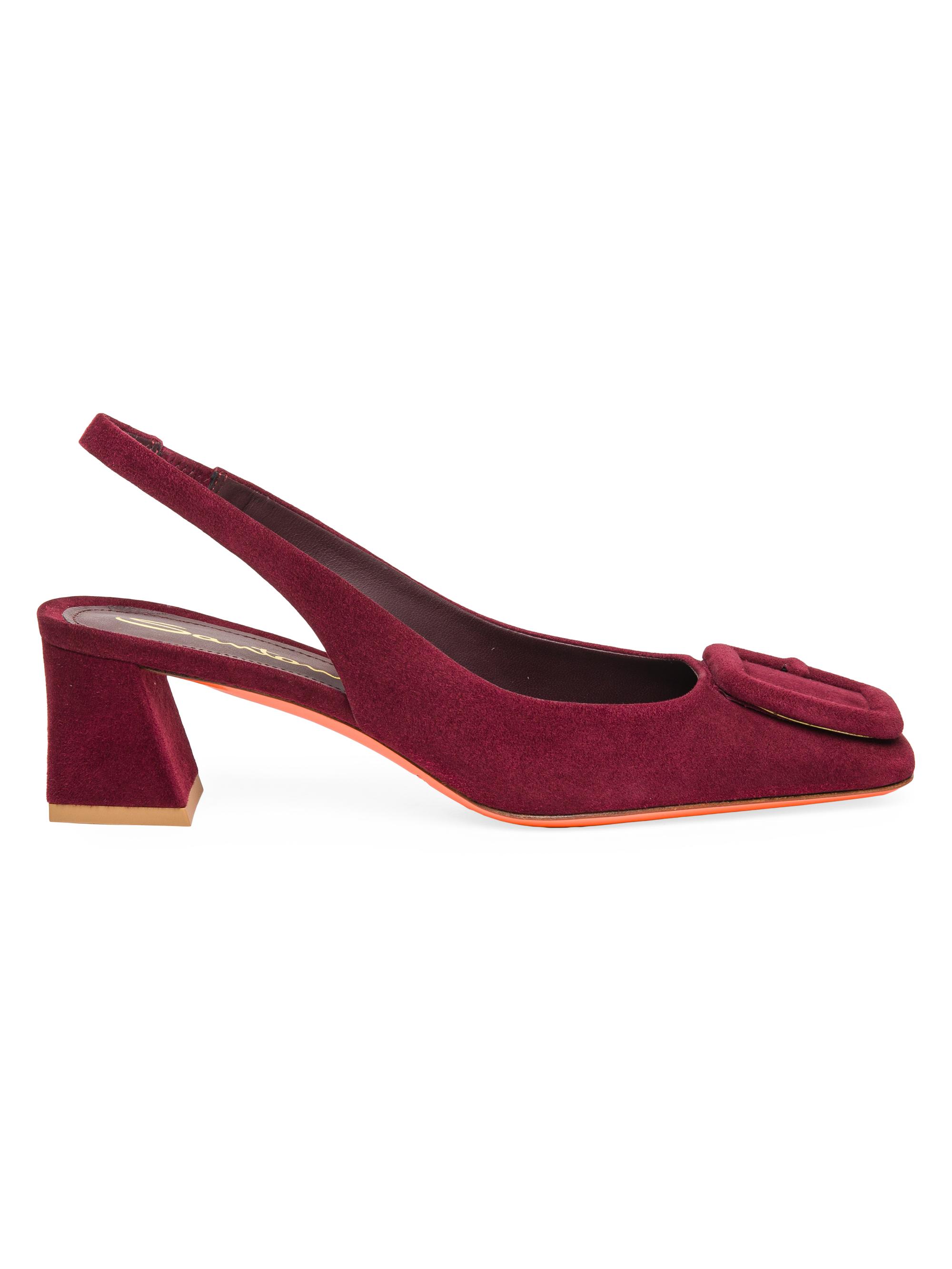 Santoni Women's Soft Square 50MM Suede Slingback Pumps - Burgundy