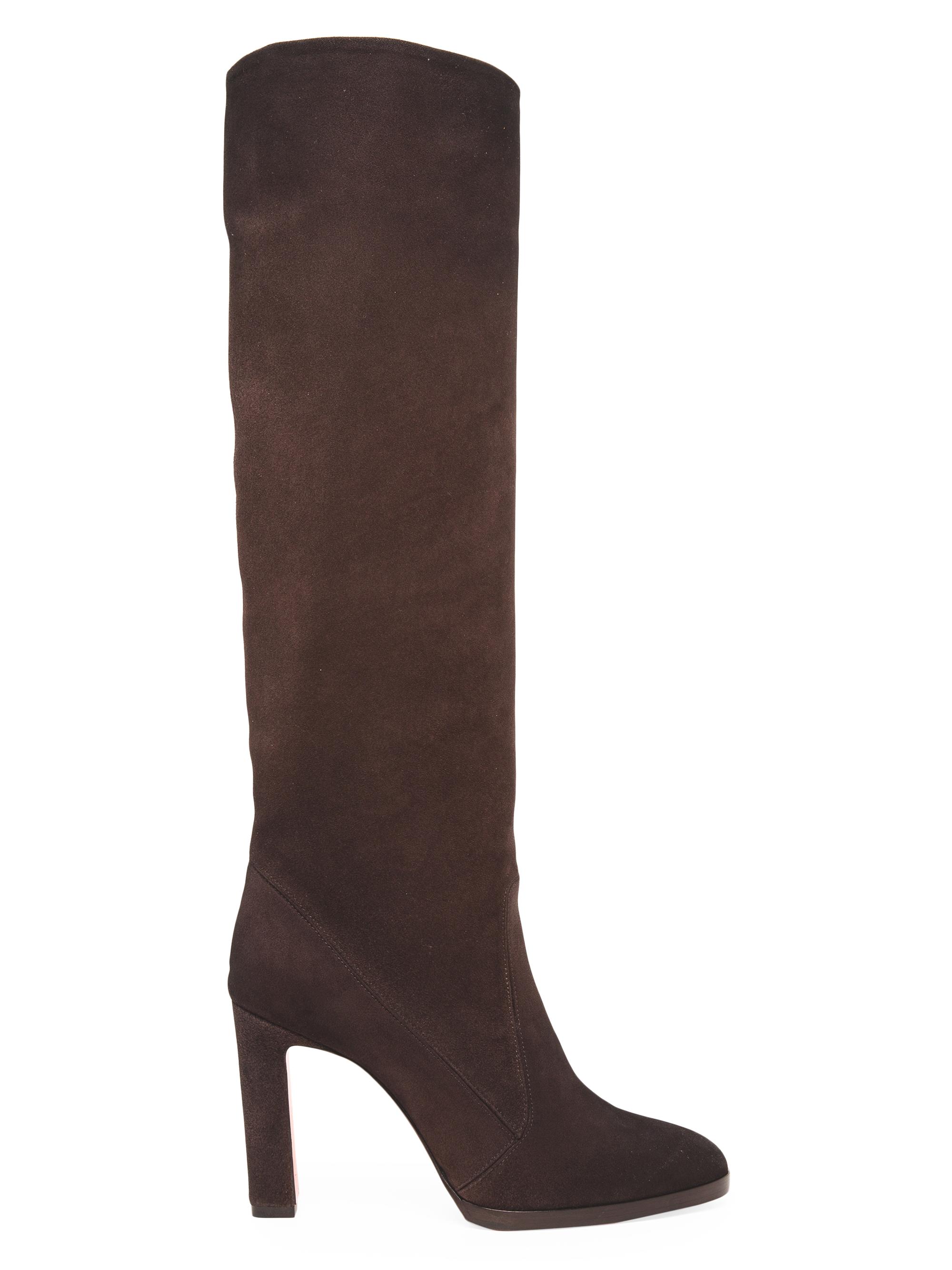 Santoni Women's 90MM Suede Half-Zip Boots - Brown