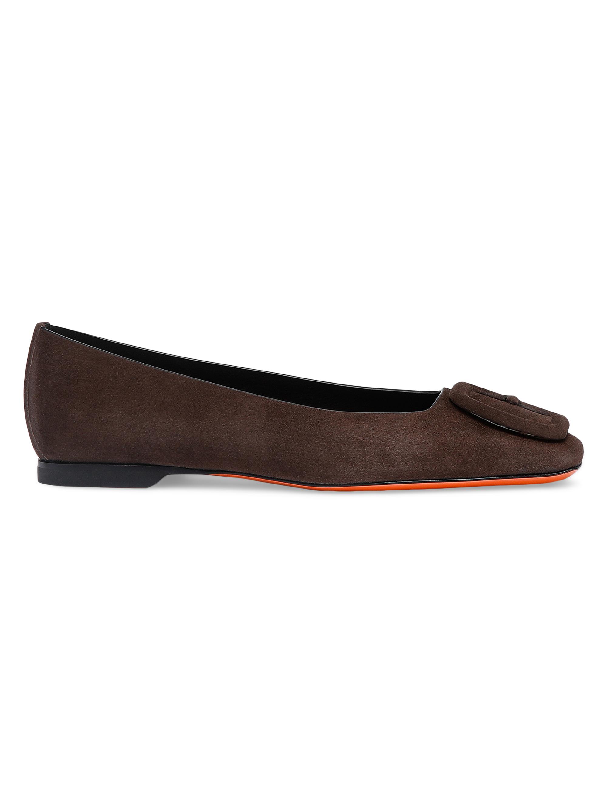 Santoni Women's Buckled Suede Ballet Flats - Brown