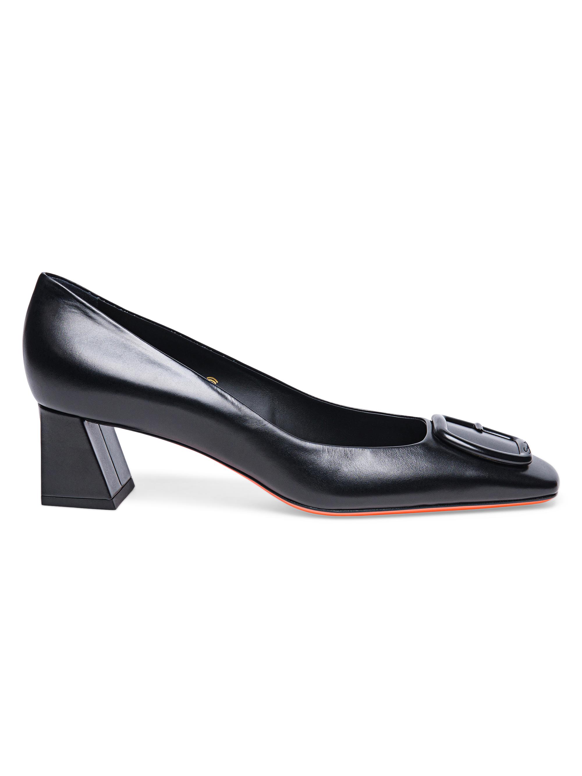 Santoni Women's Soft Square 50MM Leather Pumps - Black