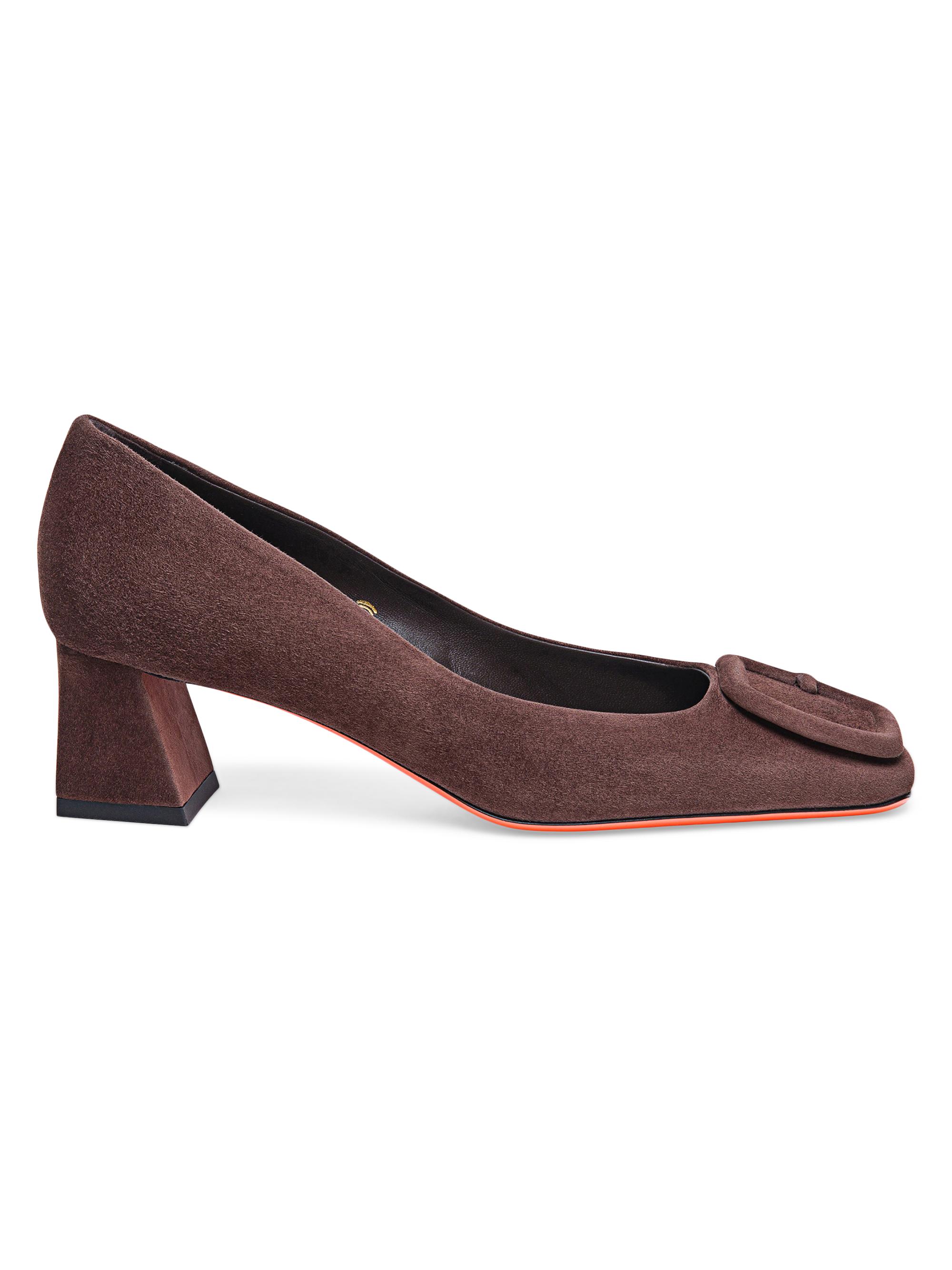 Santoni Women's Soft Square 50MM Suede Pumps - Brown