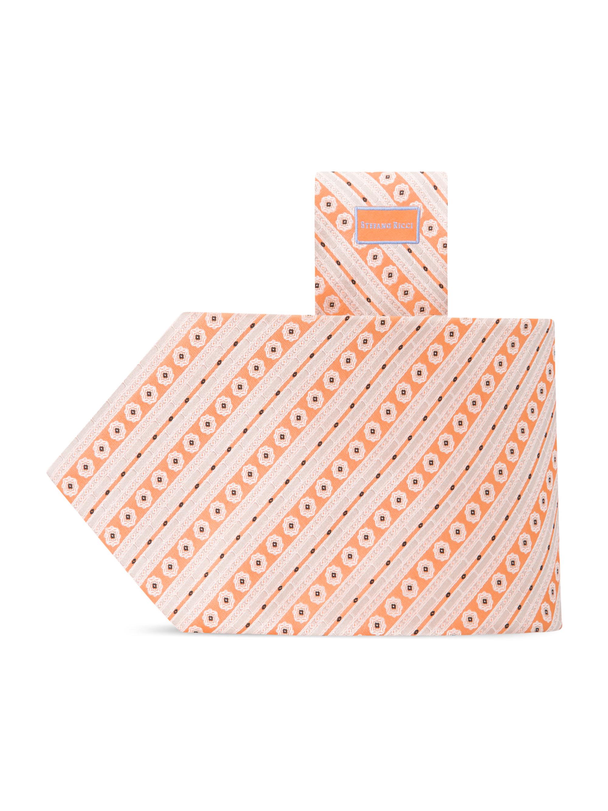 Stefano Ricci Men's Luxury Handmade Silk Tie - Orange White
