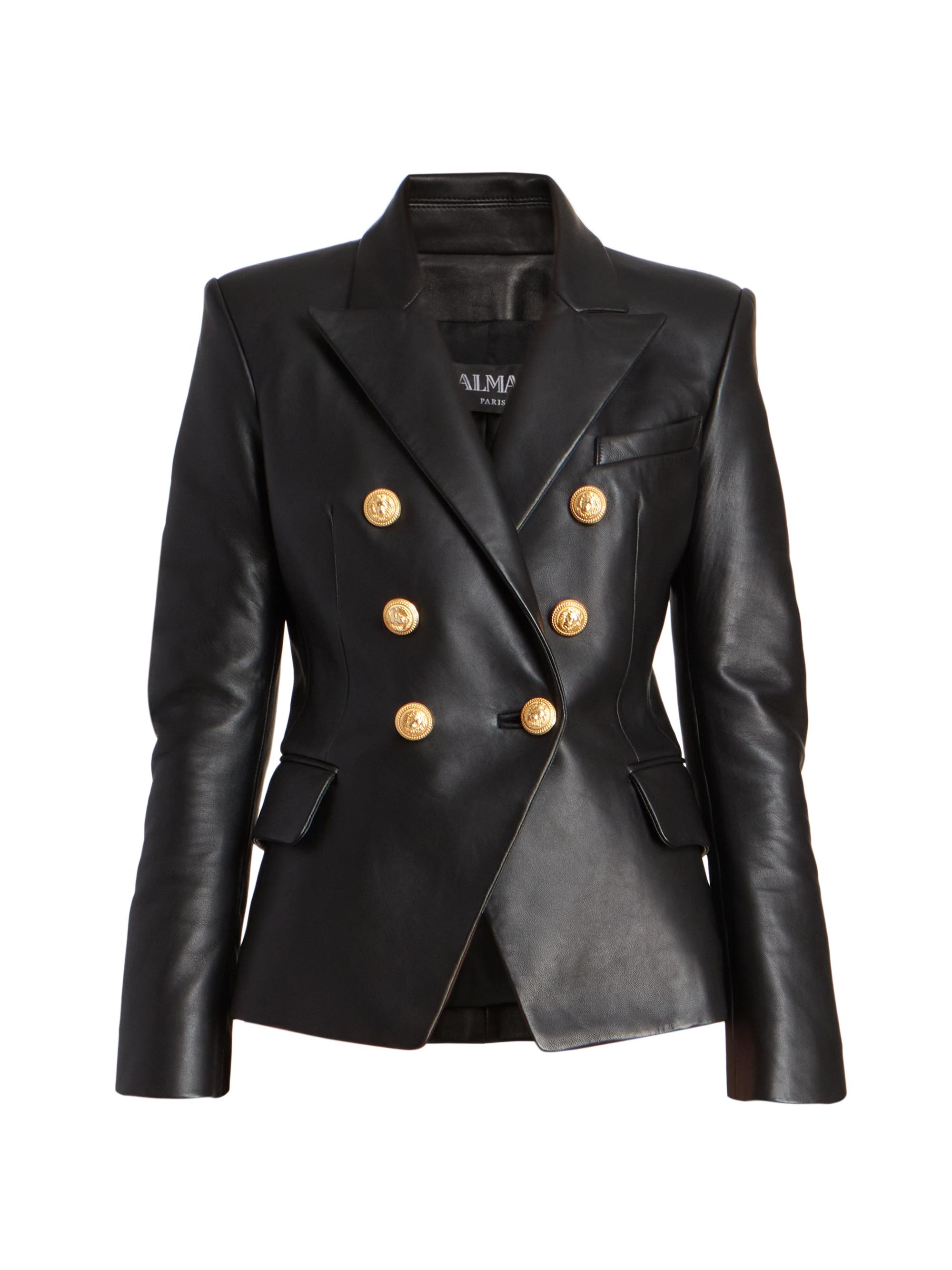 Balmain Women's Leather Double-Breasted Blazer - Noir