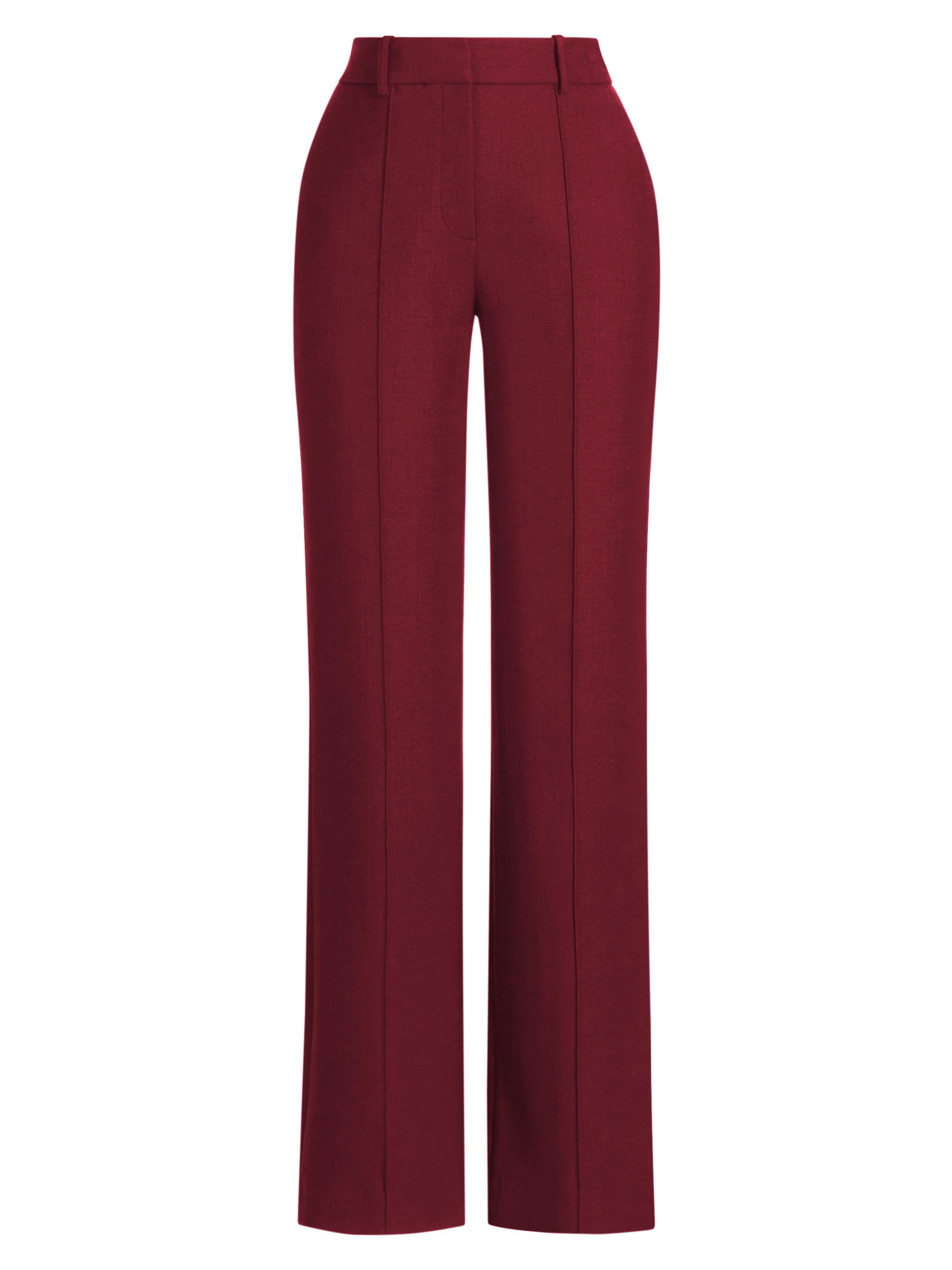 Adam Lippes Women's Silk-Wool Straight-Leg Trousers - Claret