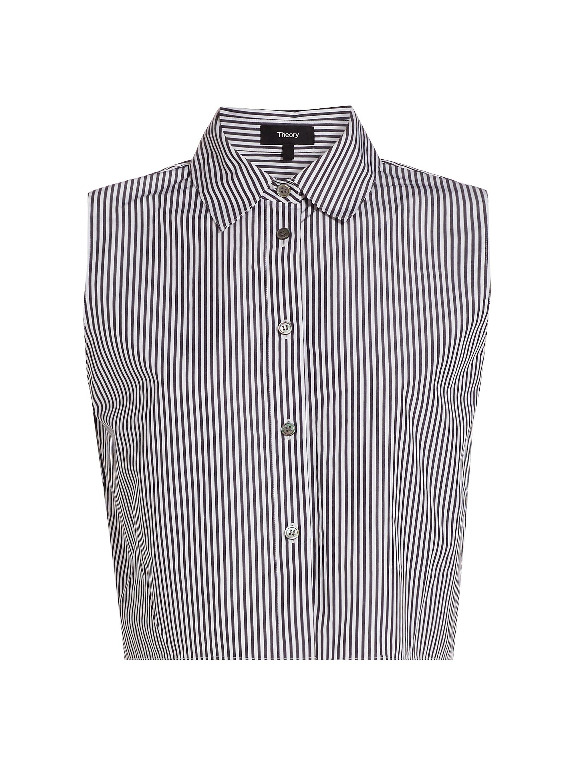 Theory Women's Striped Sleeveless Crop Shirt - Navy Multi