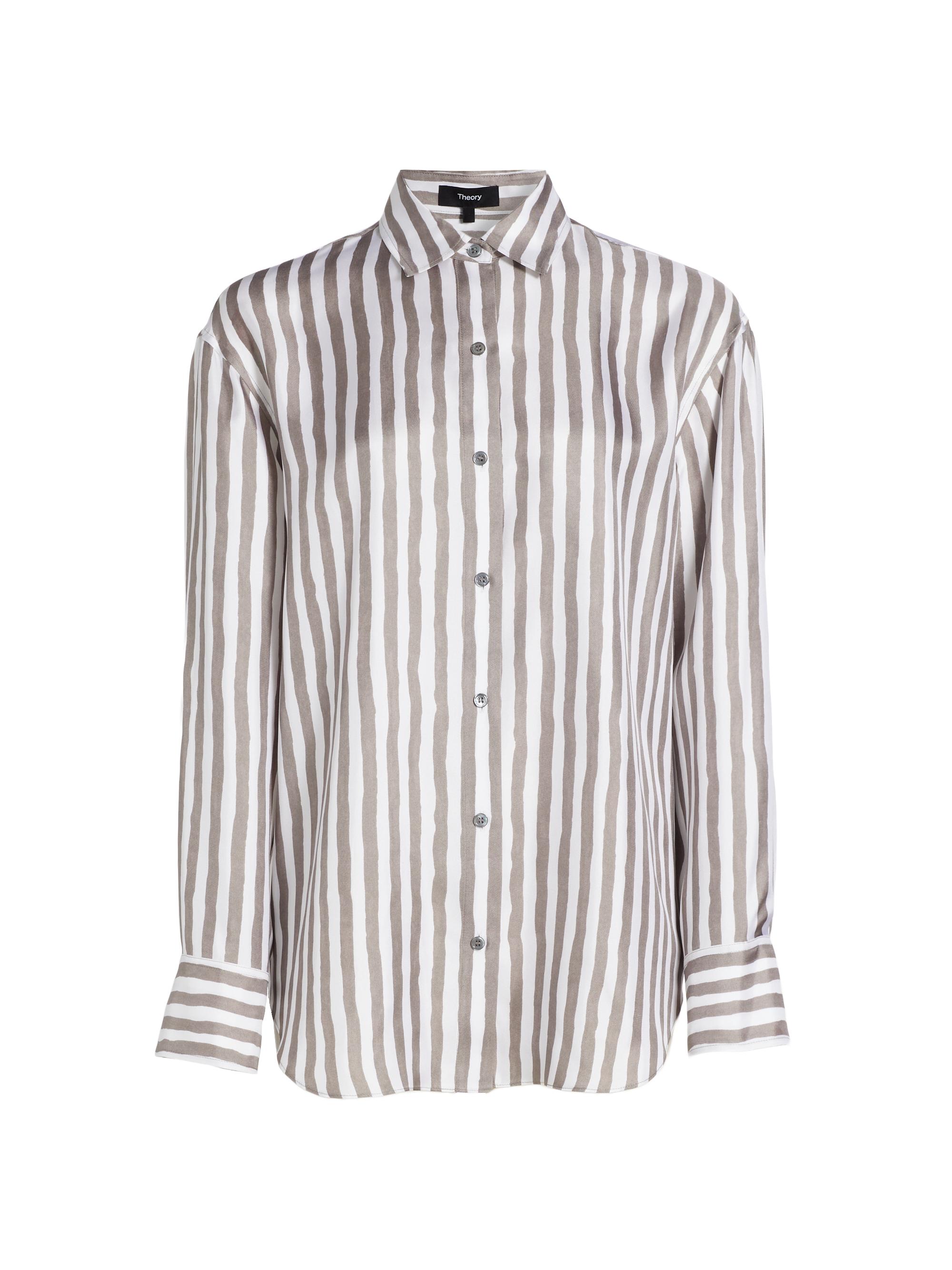 Theory Women's Painter Striped Silk Shirt - Cinder Multi