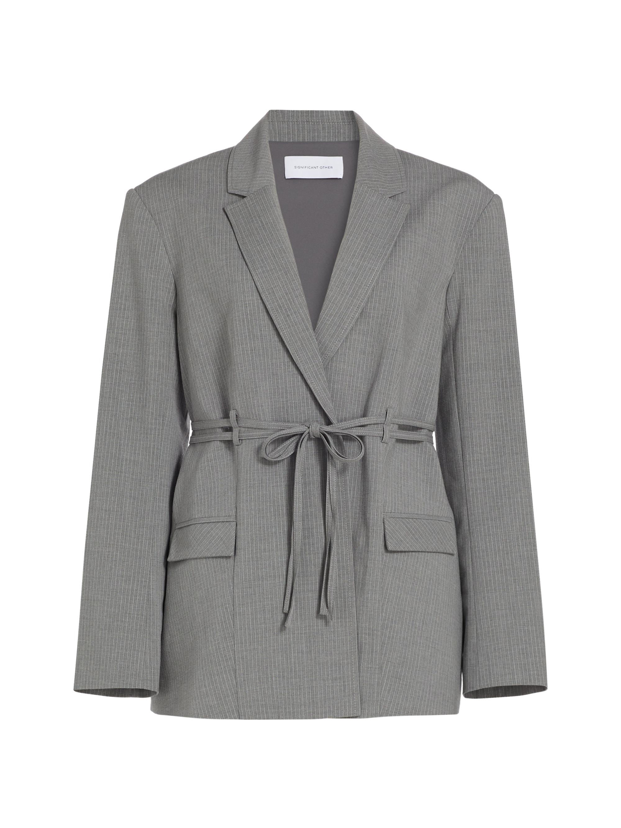 Significant Other Women's Leighton Pinstriped Oversized Blazer - Charcoal Pinstripe