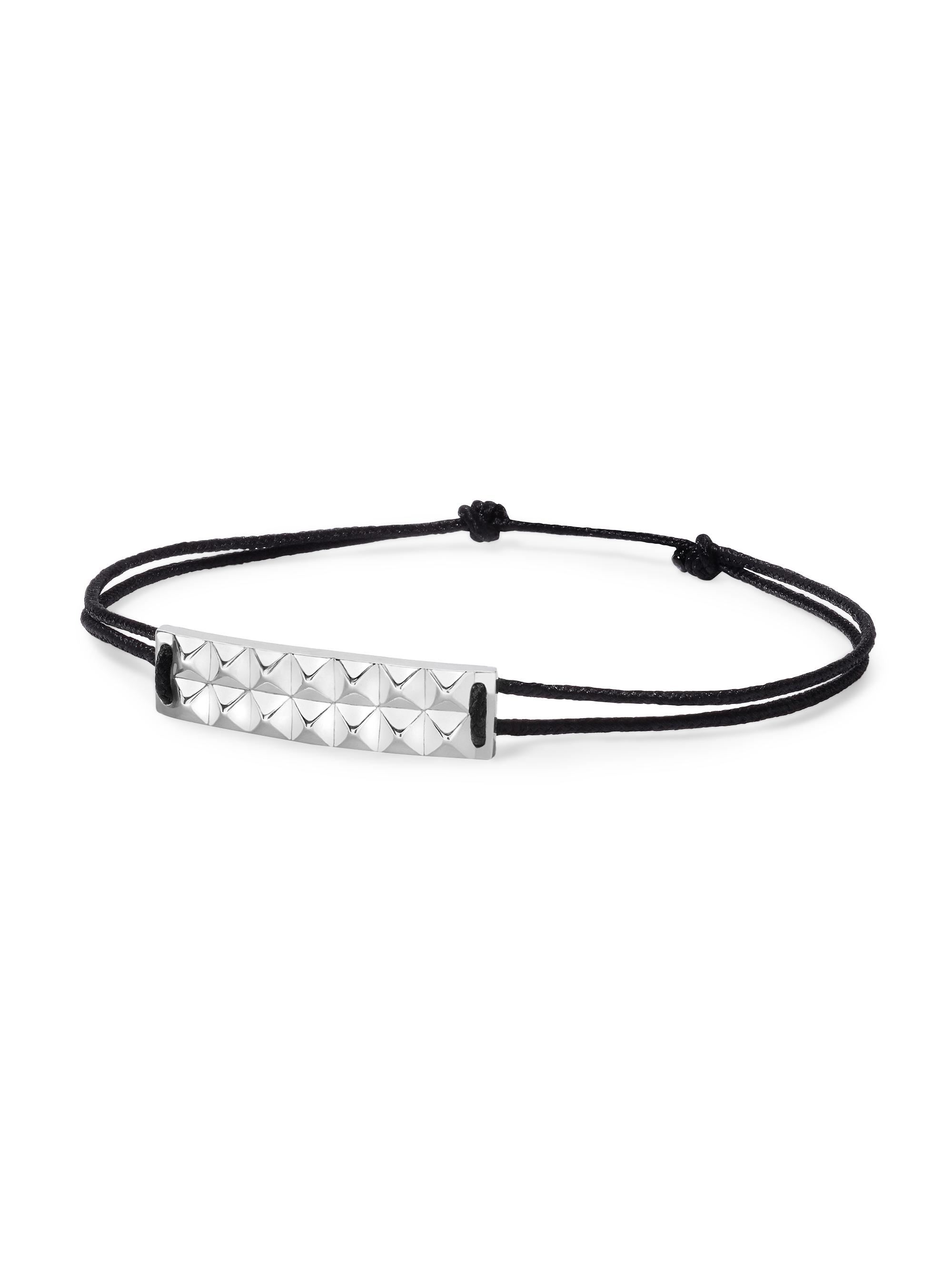 Le Gramme Men's 5G Sterling Silver Buff-Top Pyramid Guilloché Cord Bracelet - Black
