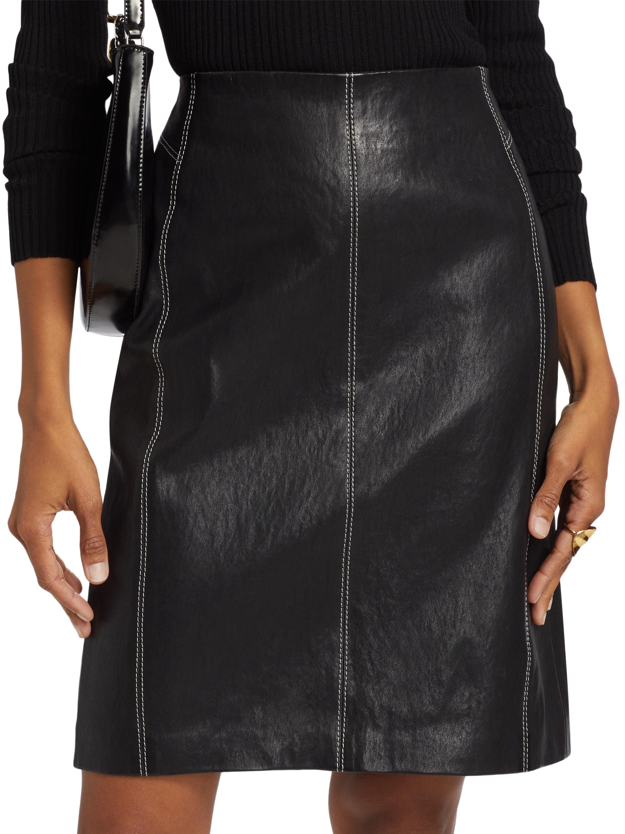 Frame Seam Detail Leather Skirt | Saks Fifth Avenue