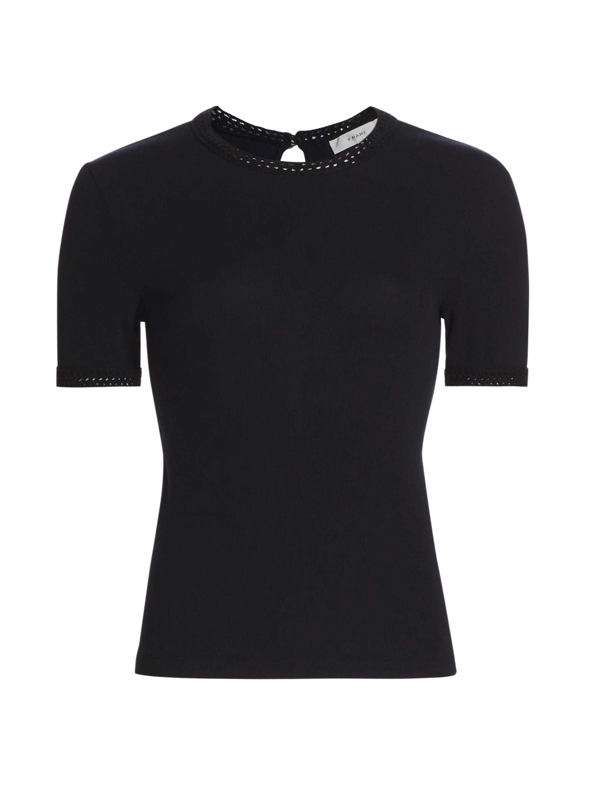 Frame Women's Knit Crochet-Trim T-Shirt - Black