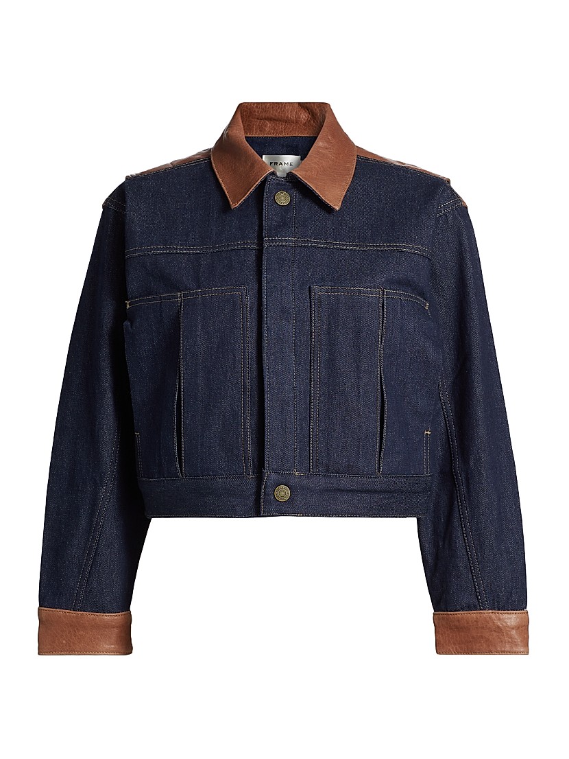 Shop Frame Denim Leather-Accented Trucker Jacket | Saks Shop Frame Denim Leather-Accented Trucker Jacket | Saks