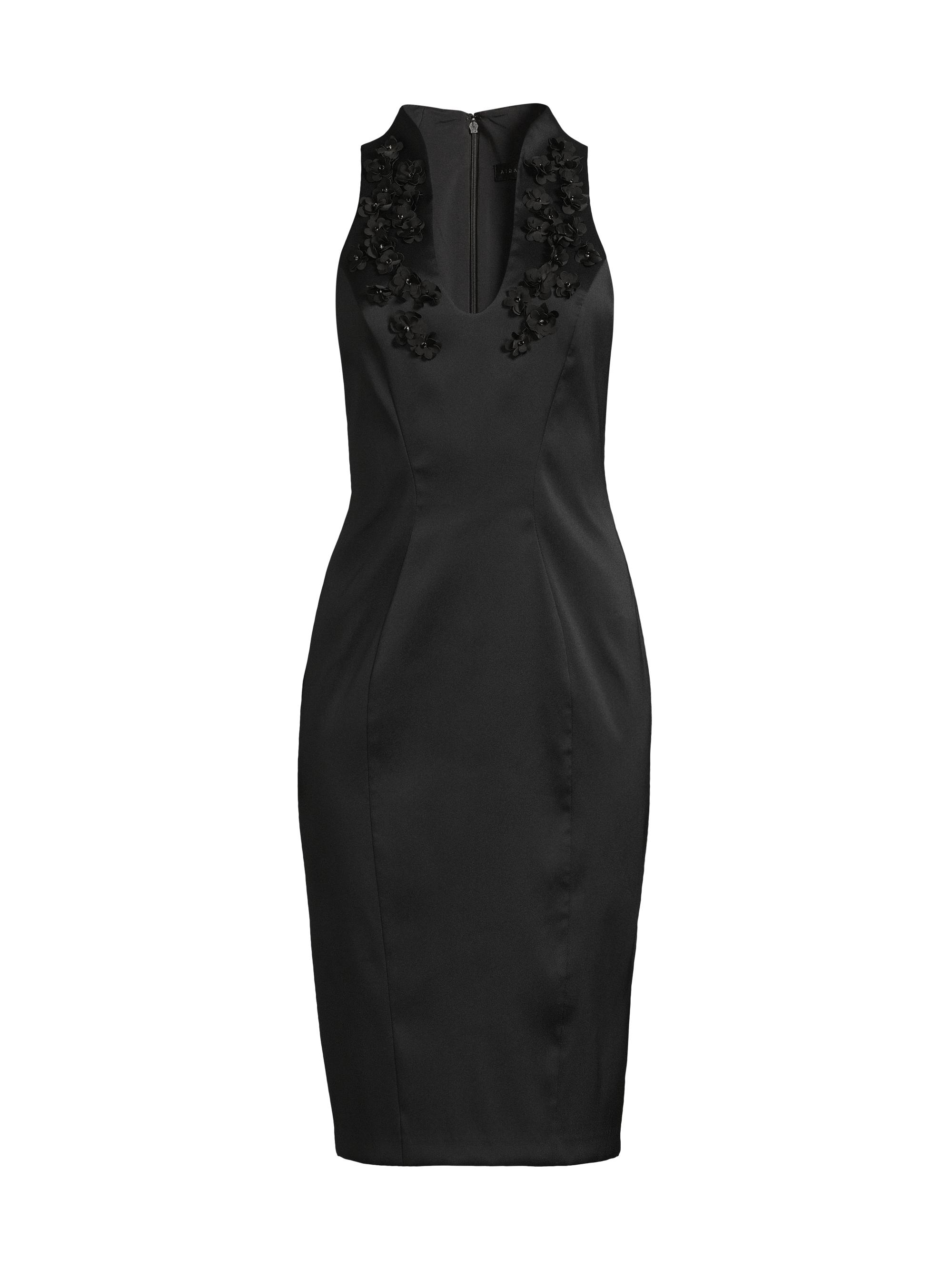 Aidan Mattox Women's Floral Beaded Appliqué Satin Midi-Dress - Black