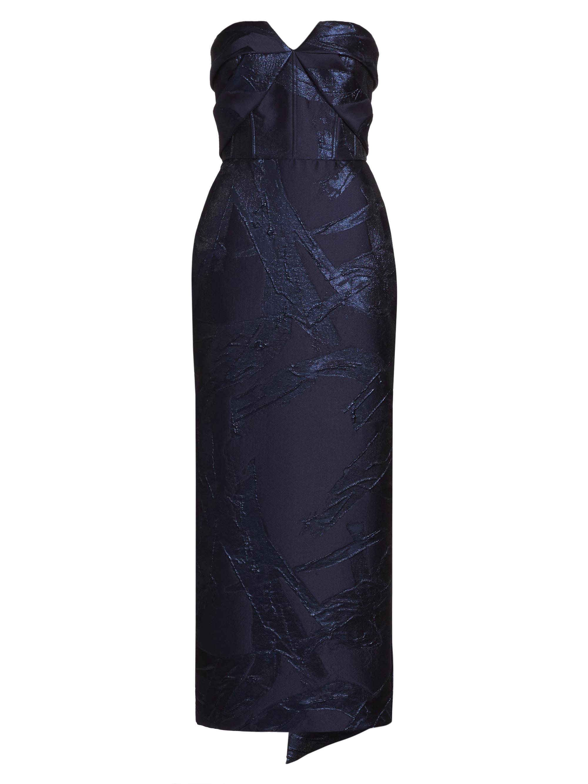 Amsale Women's Jacquard Strapless Sheath Cocktail Dress - Navy