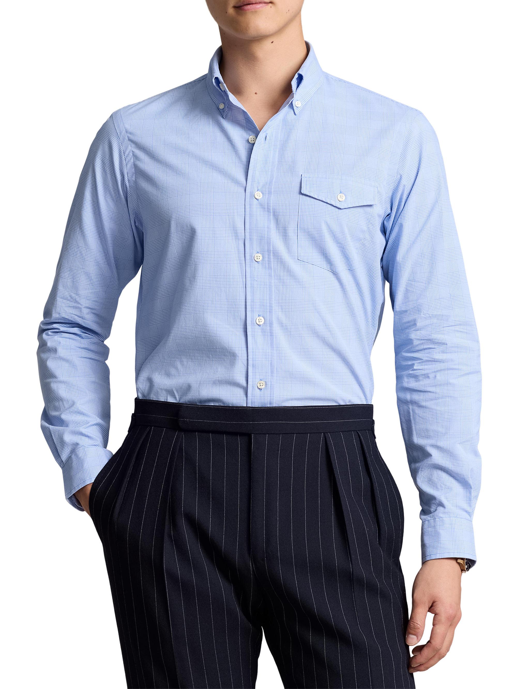 Polo Ralph Lauren Men's Plaid Cotton Button-Down Shirt - White Harbor Island Blue