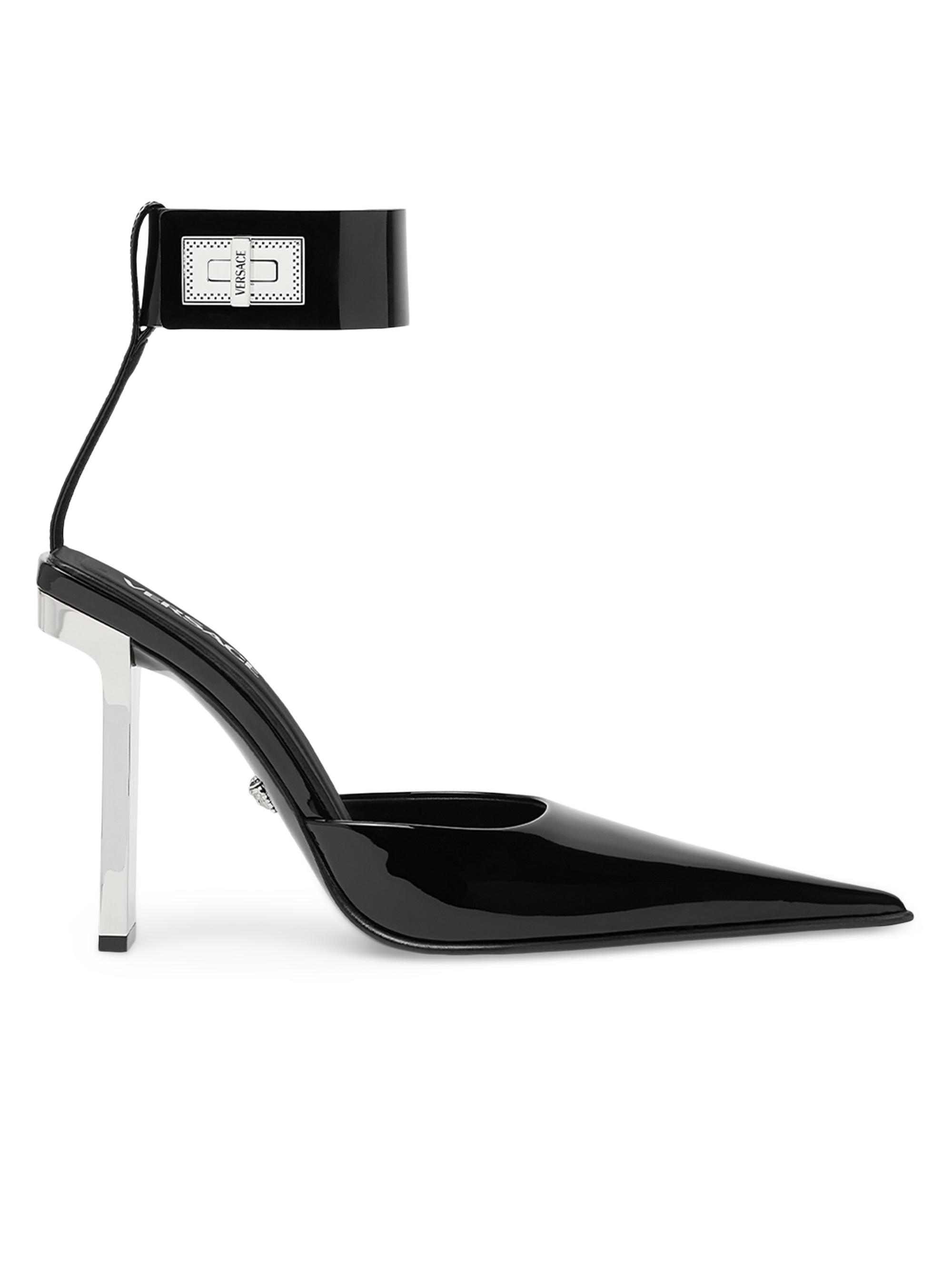 Versace Women's Slice 105MM Leather Pumps - Black Palladium