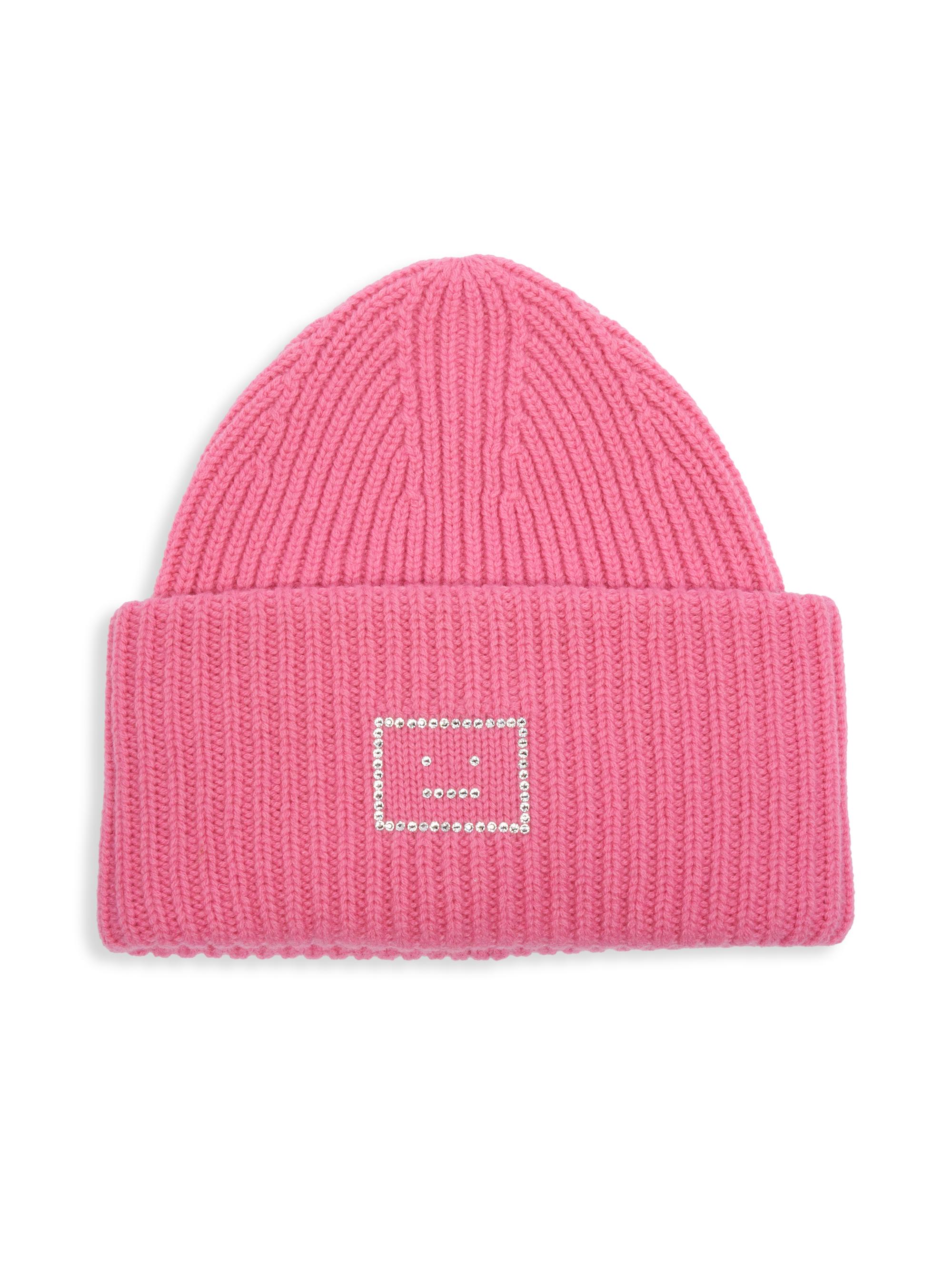 Acne Studios Women's Pansy Wool Crystal Logo Beanie - Tango Pink