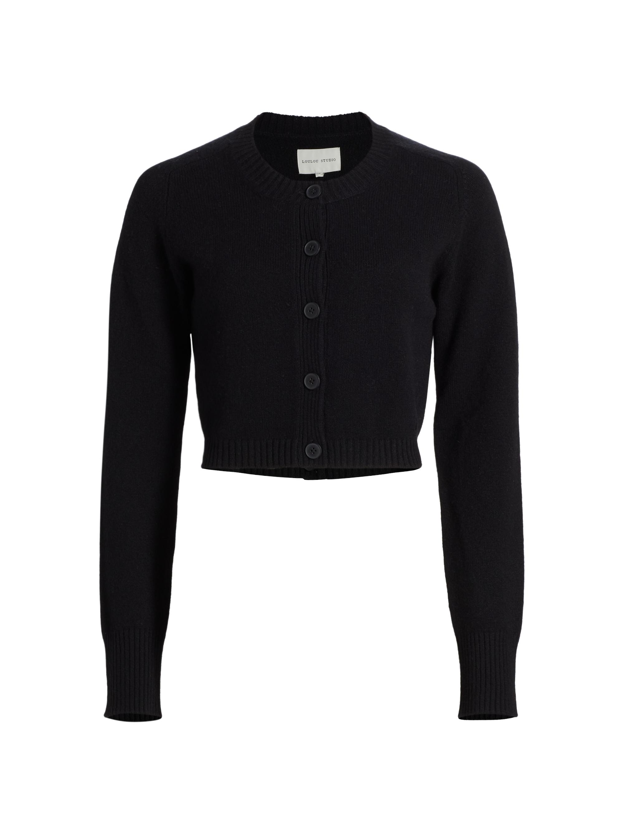 Loulou Studio Women's Zephir Cropped Slim-Fit Cashmere Cardigan - Black
