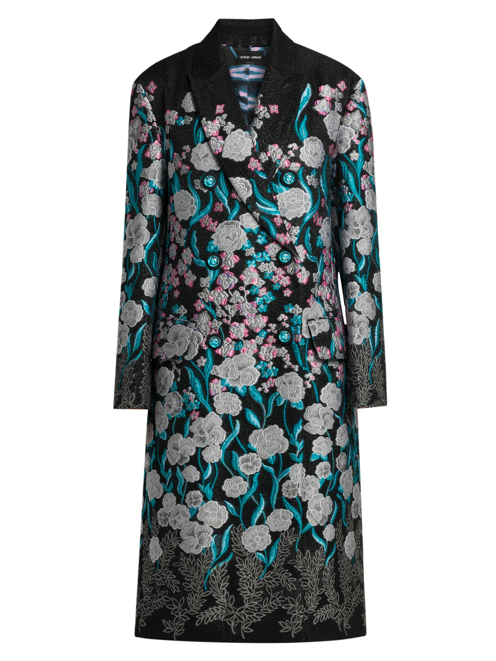 Giorgio Armani Women's Floral Embroidered Long Peacoat - Black Beauty