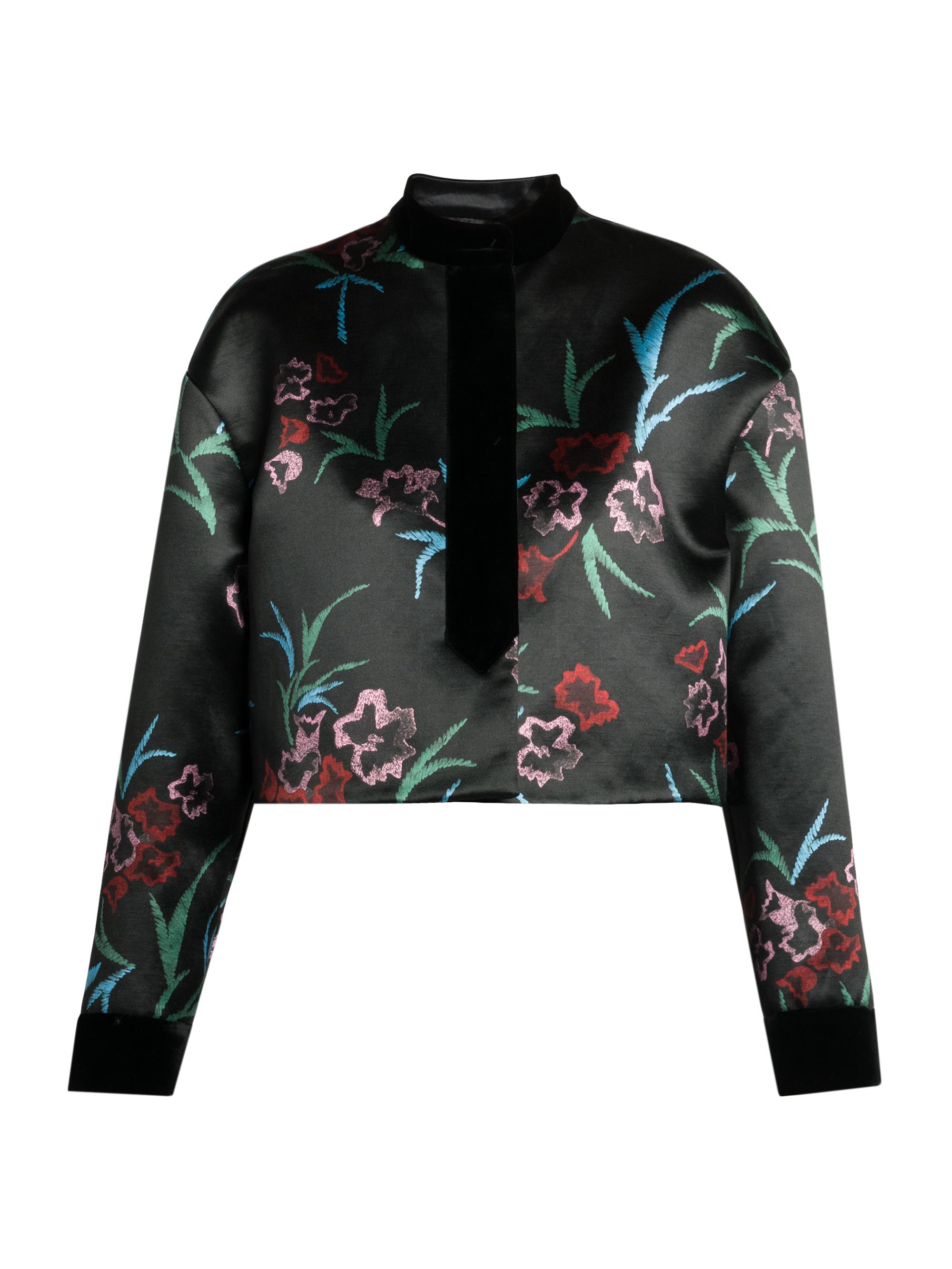 Giorgio Armani Women's Floral-Embroidered Linen-Silk Blouse - Black Beauty