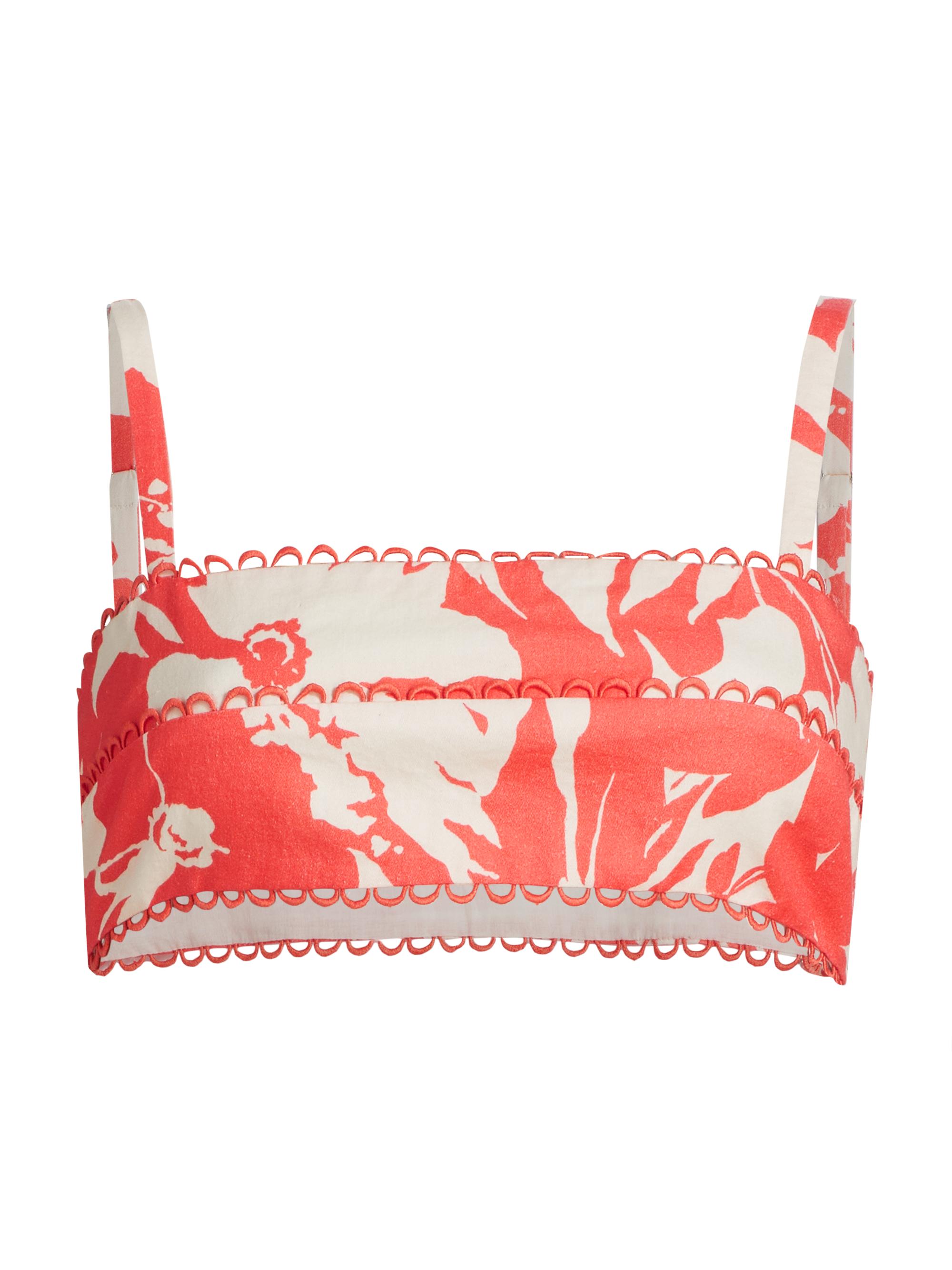 Amur Women's Alina Cotton Floral Bra Top - Coral Colorblock Flowers