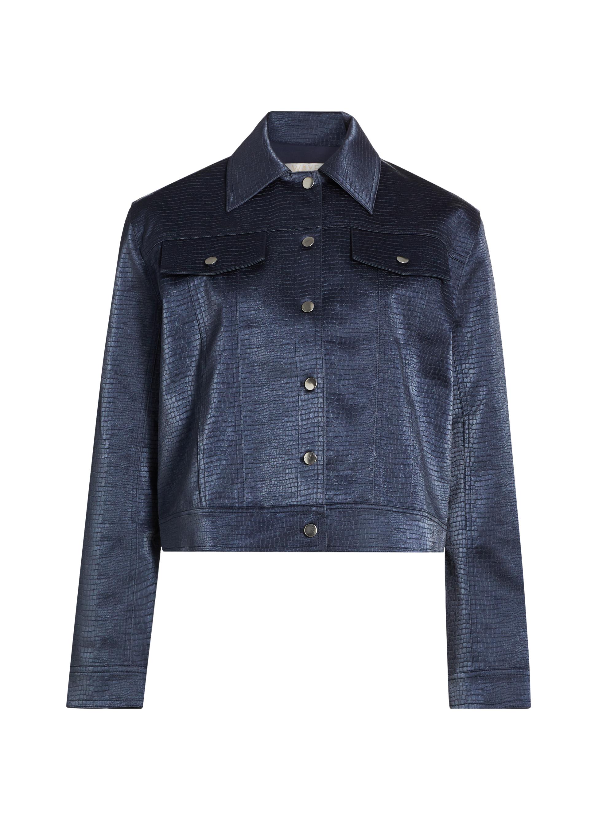 Wayf Women's Camille Snake-Embossed Faux Leather Jacket - Navy