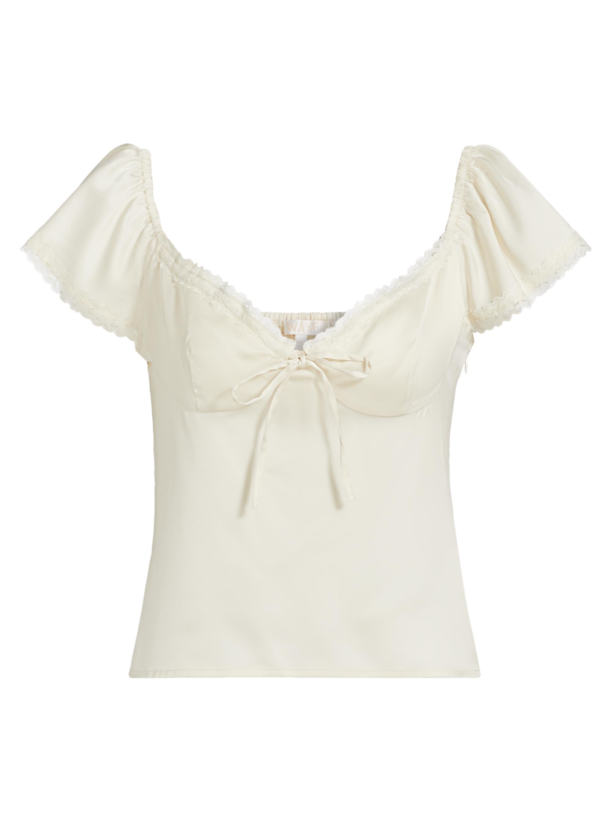 Wayf Women's Melissa Satin Lace Cap-Sleeve Top - Cream