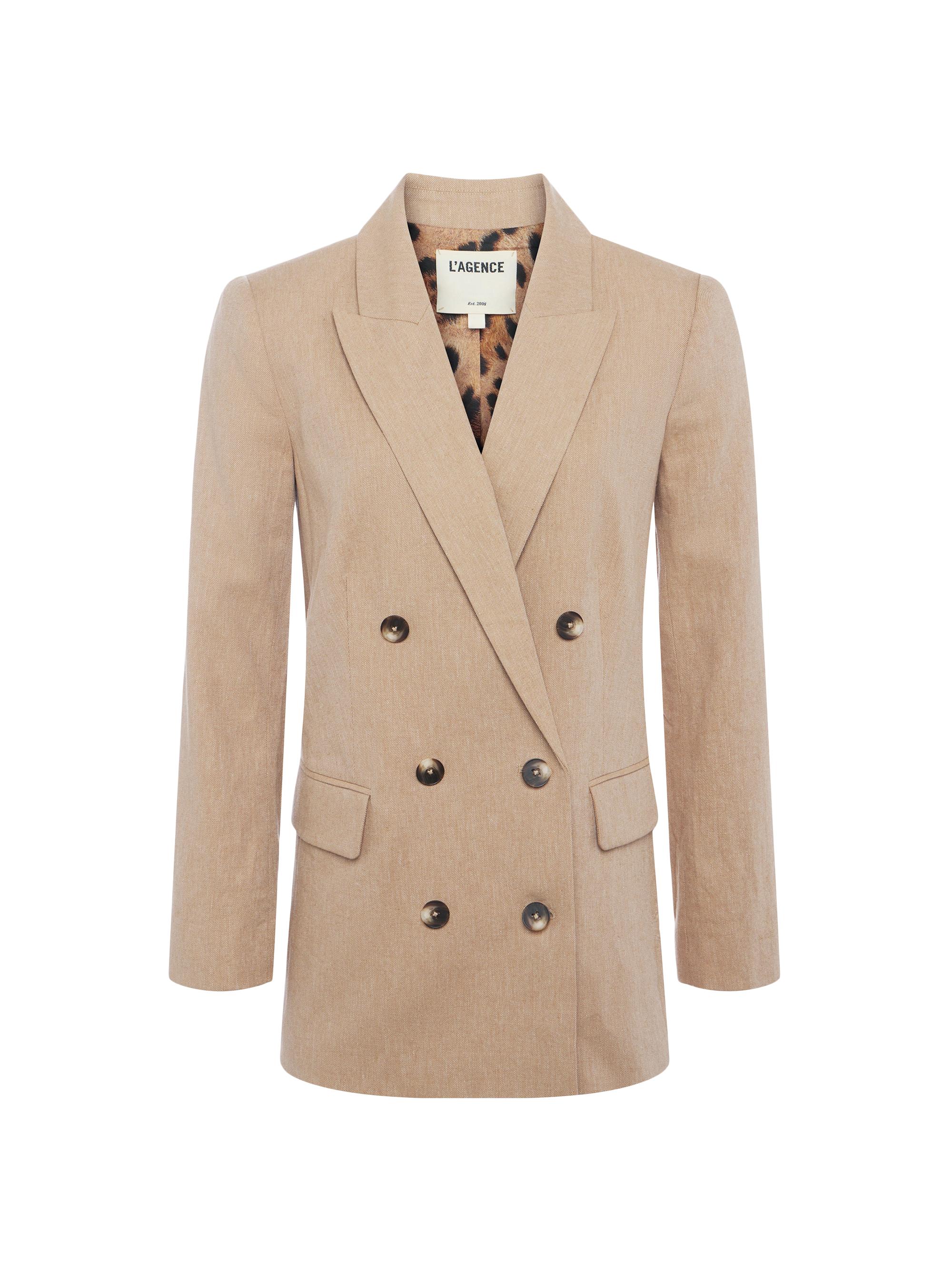 L'AGENCE Women's Aimee Double-Breasted Blazer - Sand Sahara Leopard
