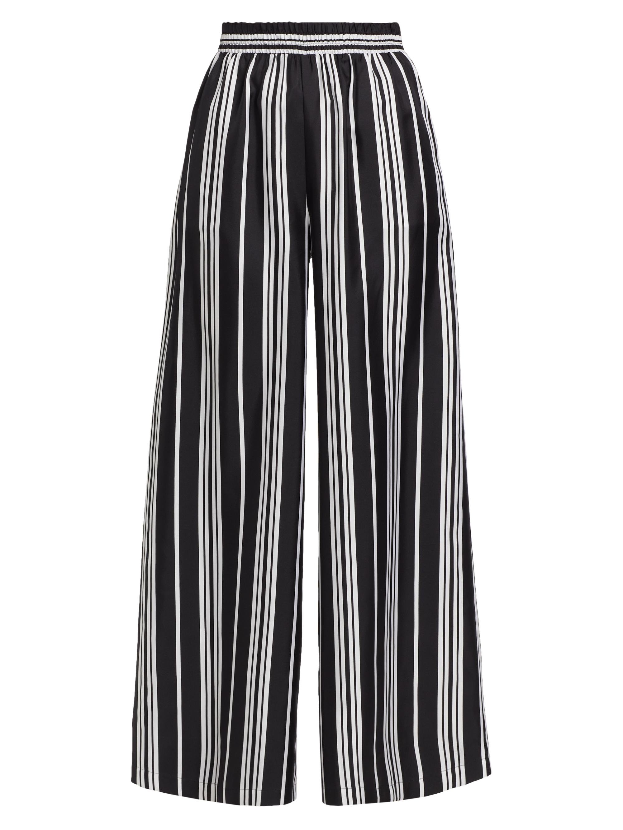 L'AGENCE Women's Lillian Wide-Leg Linen-Blend Pants - Black White Scarf Stripe