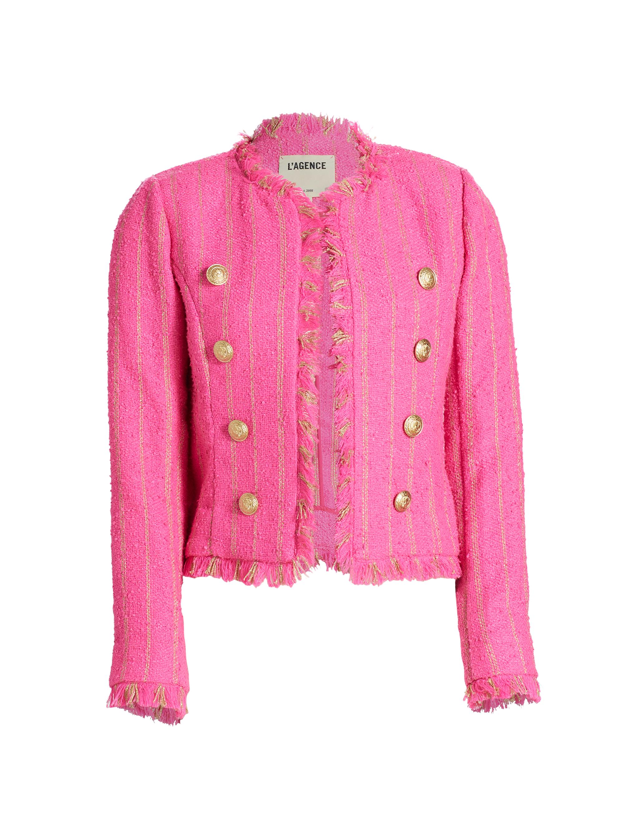 L'AGENCE Women's Tinlee Tweed Jacket - Shocking Pink Gold Stripe