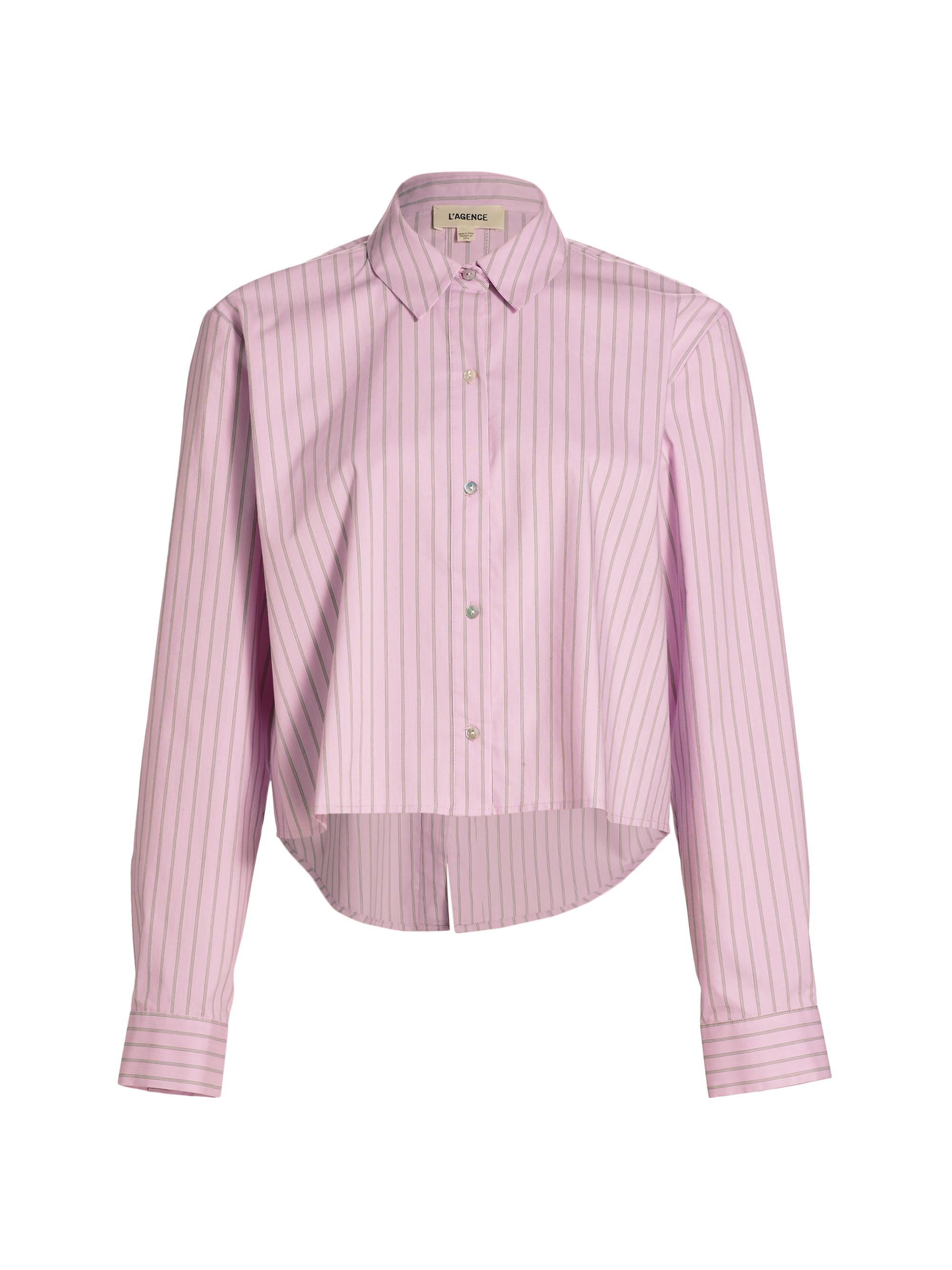 L'AGENCE Women's Cosette Crop Hi-Low Shirt - Pink Pistachio Stripe