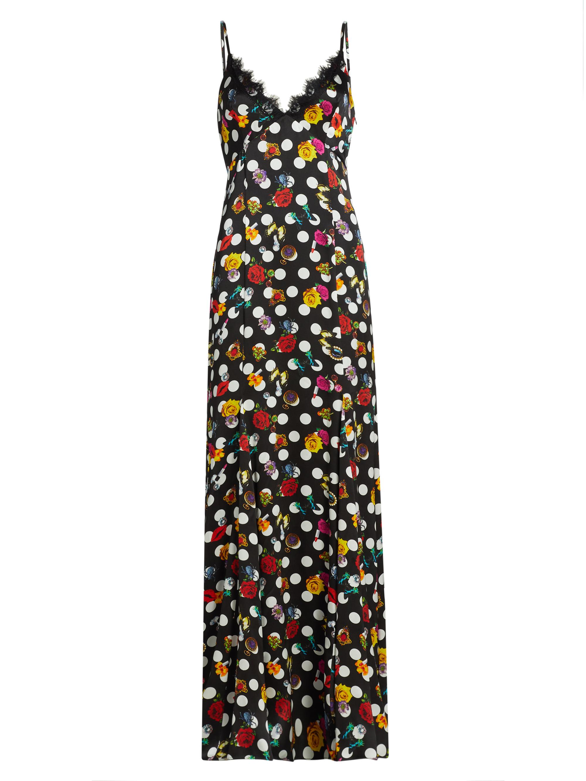 L'AGENCE Women's Zanna Polka Dot Lace-Trim Gown - Black Multi Crystal Dot