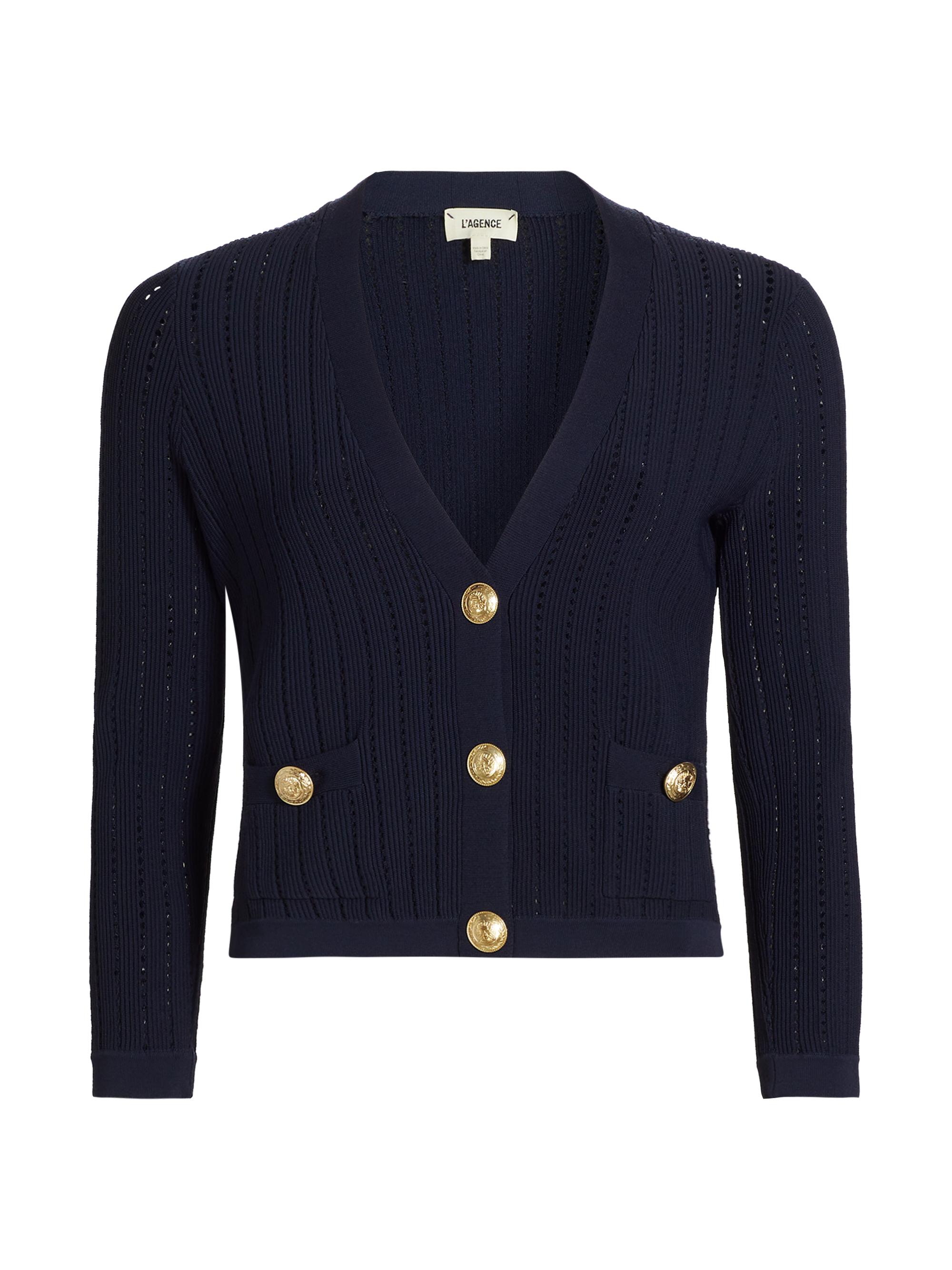 L'AGENCE Irvin Pointelle Cropped Cardigan | Saks Fifth Avenue