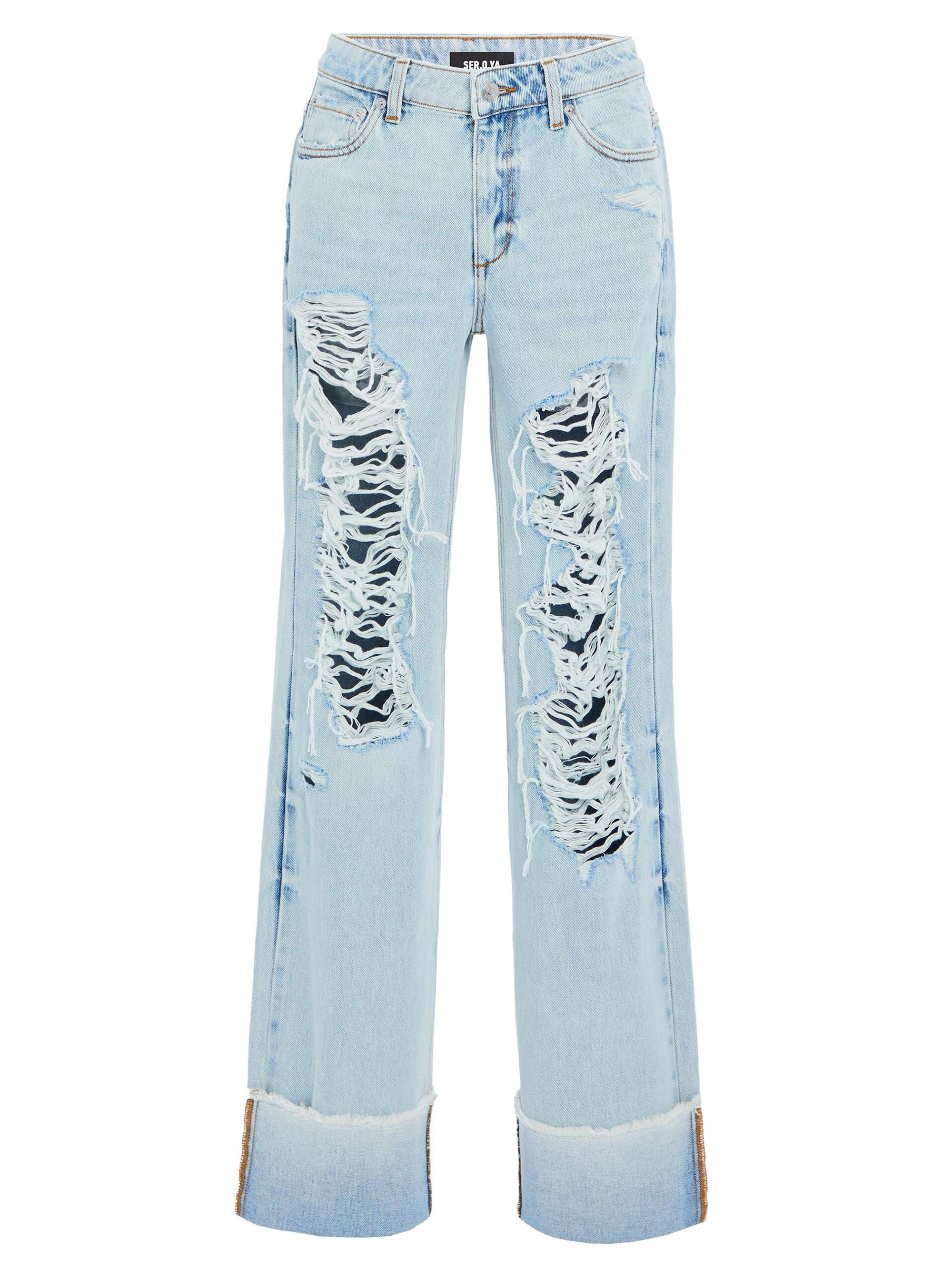 Ser.o.ya Women's Margot Cuffed Distressed Jeans - Skylight