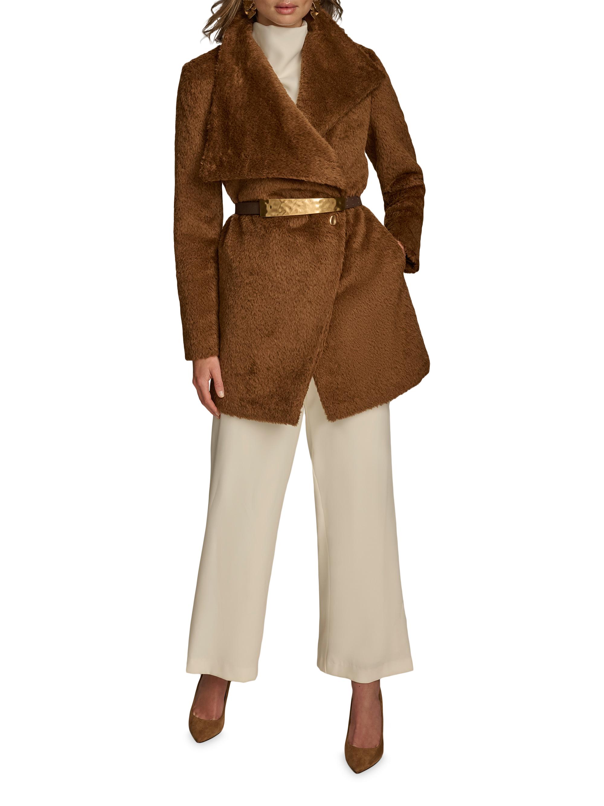 Donna Karan New York Women's Wool-Blend Belted Wrap Coat - Tobacco