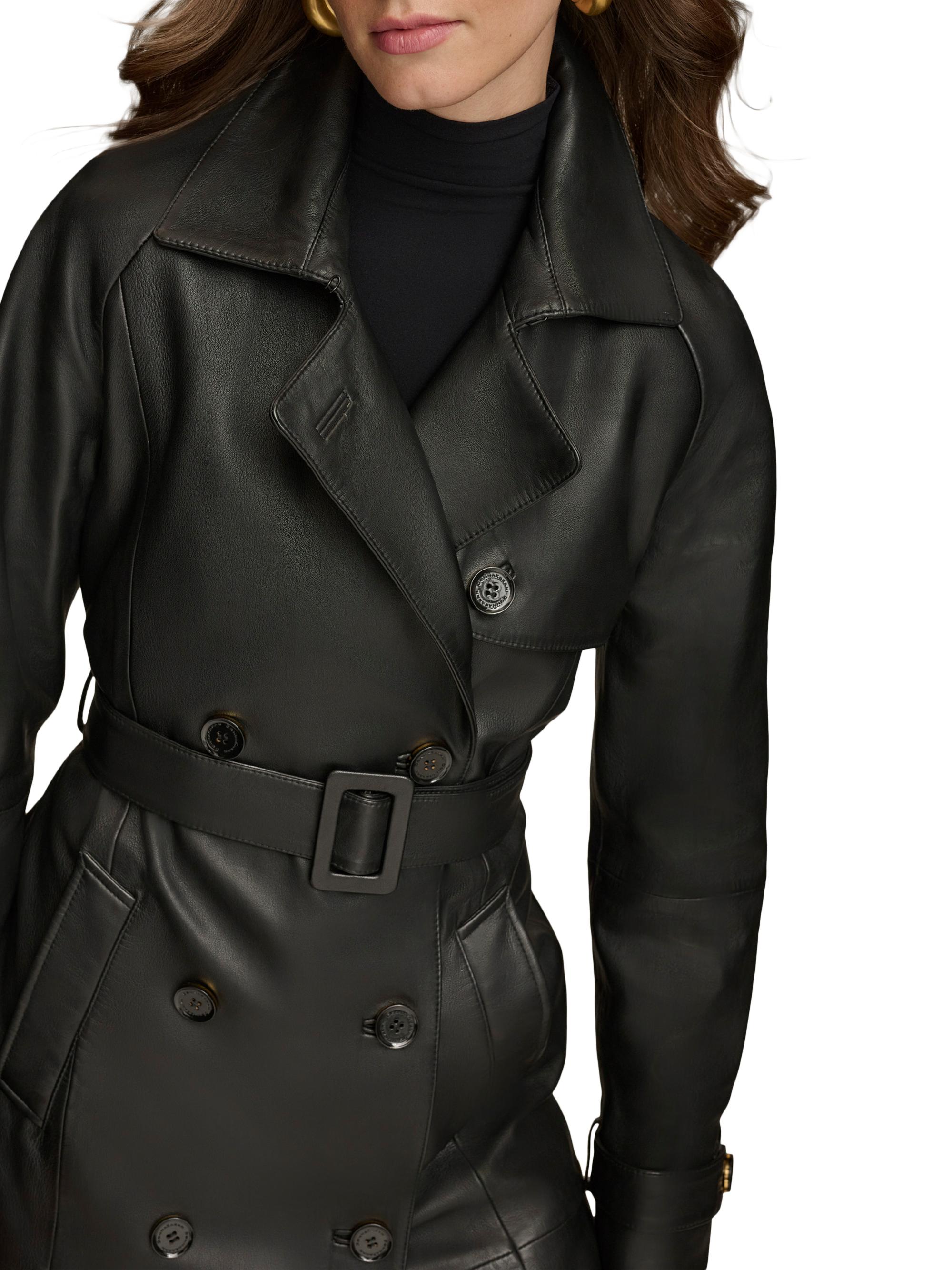 Donna Karan New York Leather Belted Double-Breasted Trench Coat