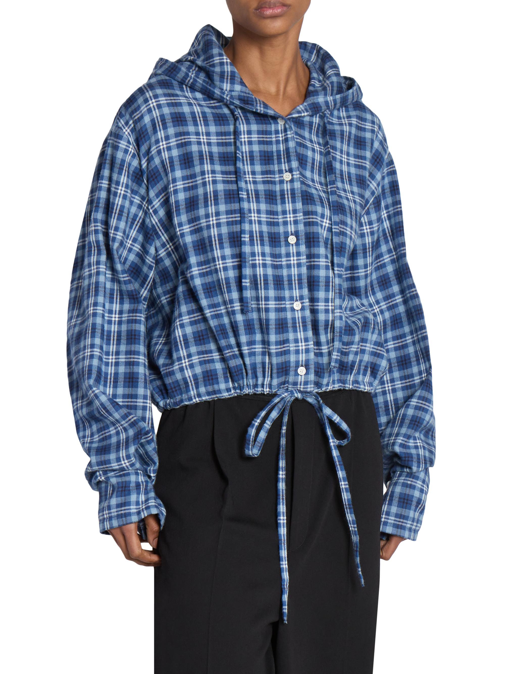 Acne Studios Flannel Check Cotton Hooded Top | Saks Fifth Avenue